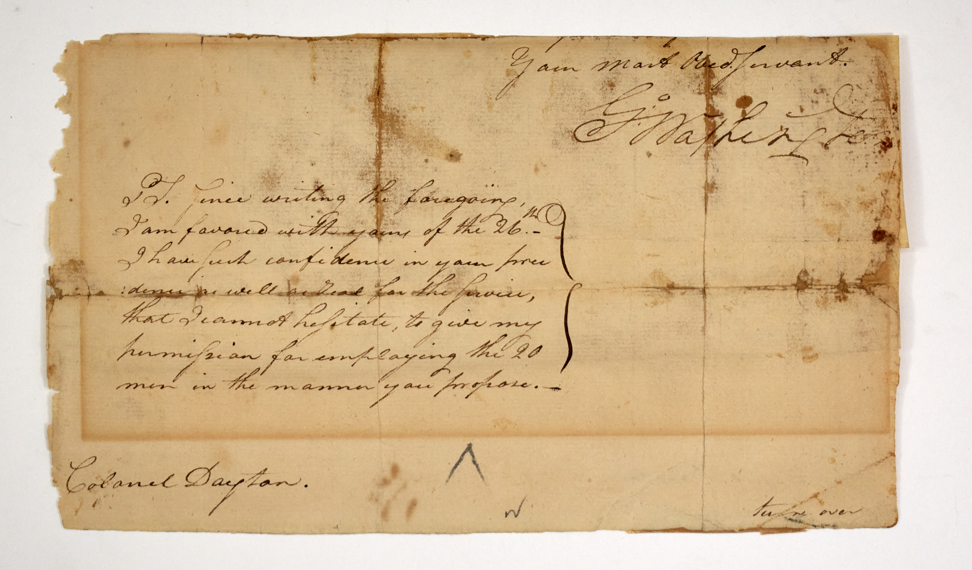 Lot image - WASHINGTON, GEORGE  War-date signature clipped from a larger letter.