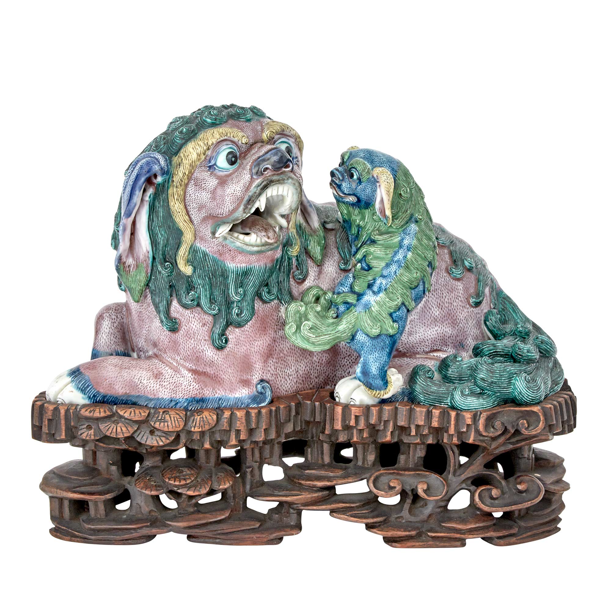 Lot image - Chinese Enameled Porcelain Figure of a Fu Lion and Pup