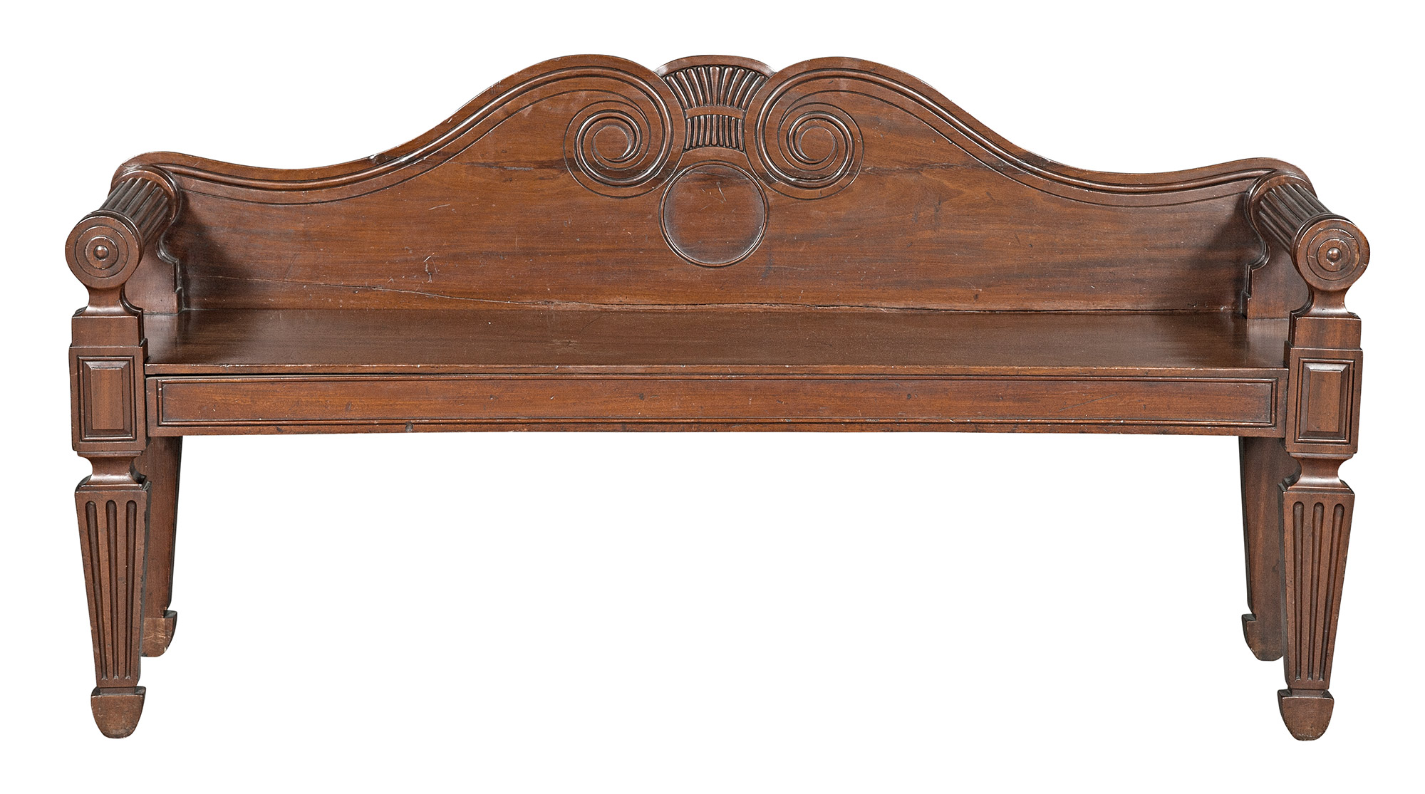 Lot image - Irish George IV Mahogany Hall Settee in the Manner of Mack, Williams & Gibton