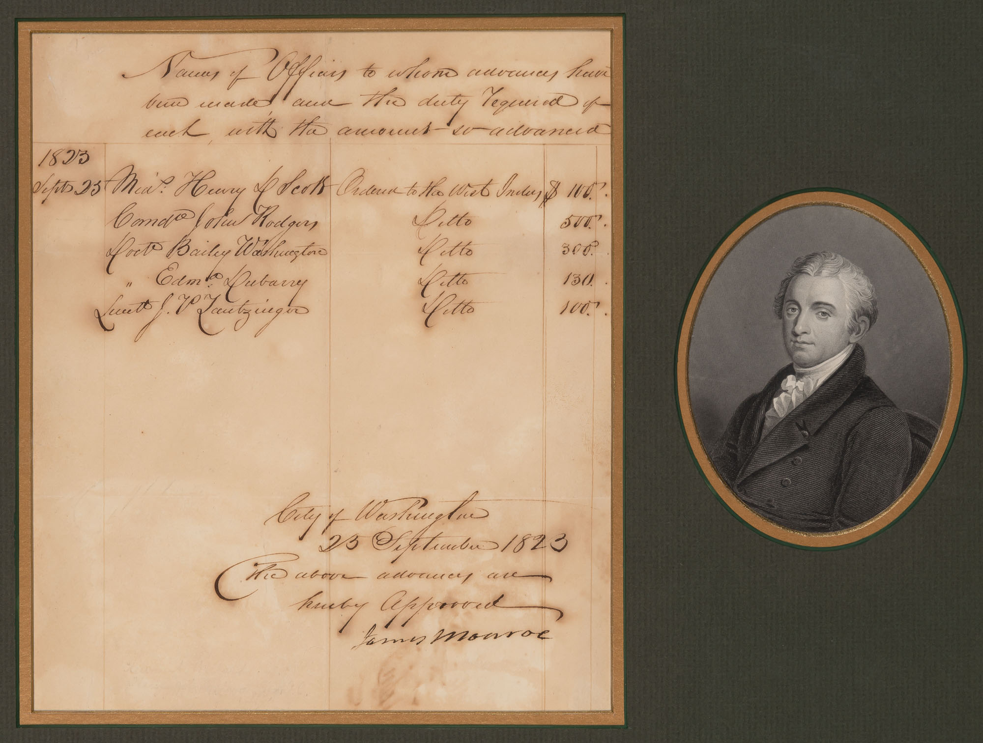 Lot image - MONROE, JAMES  Document signed as President.