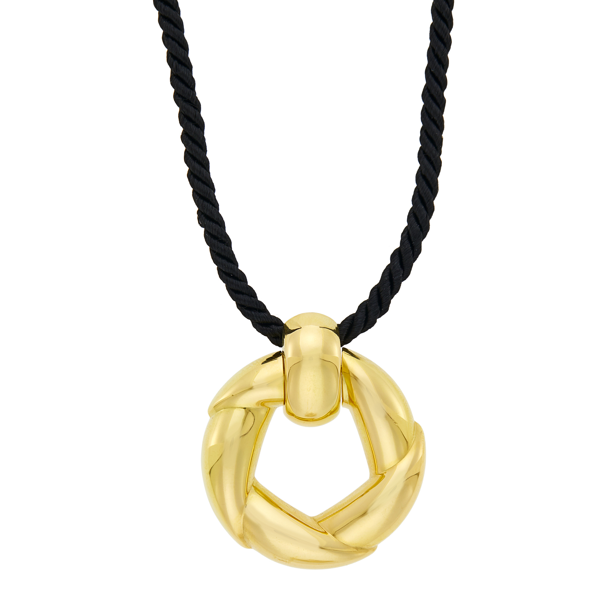 Lot image - Cartier Gold Circle Pendant with Black Cord