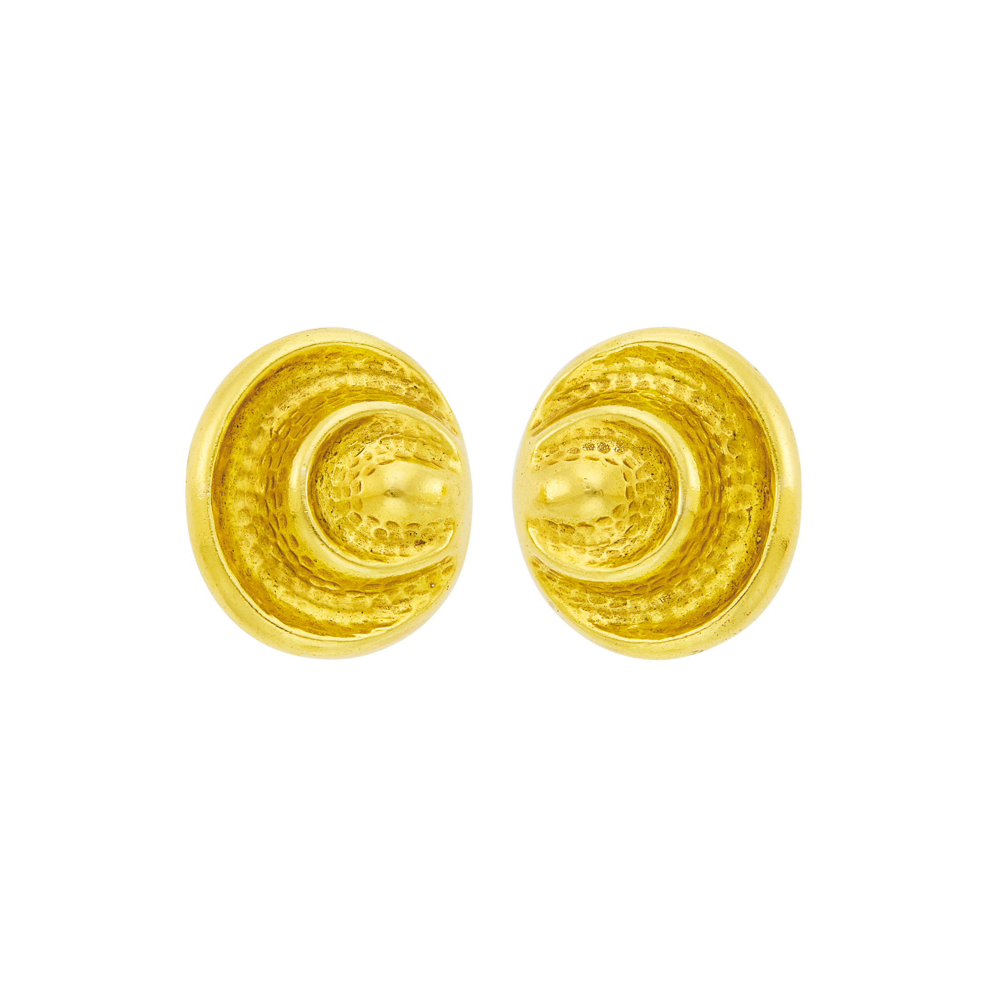 Lot image - Attributed to Andrew Clunn Pair of Hammered Gold Earclips