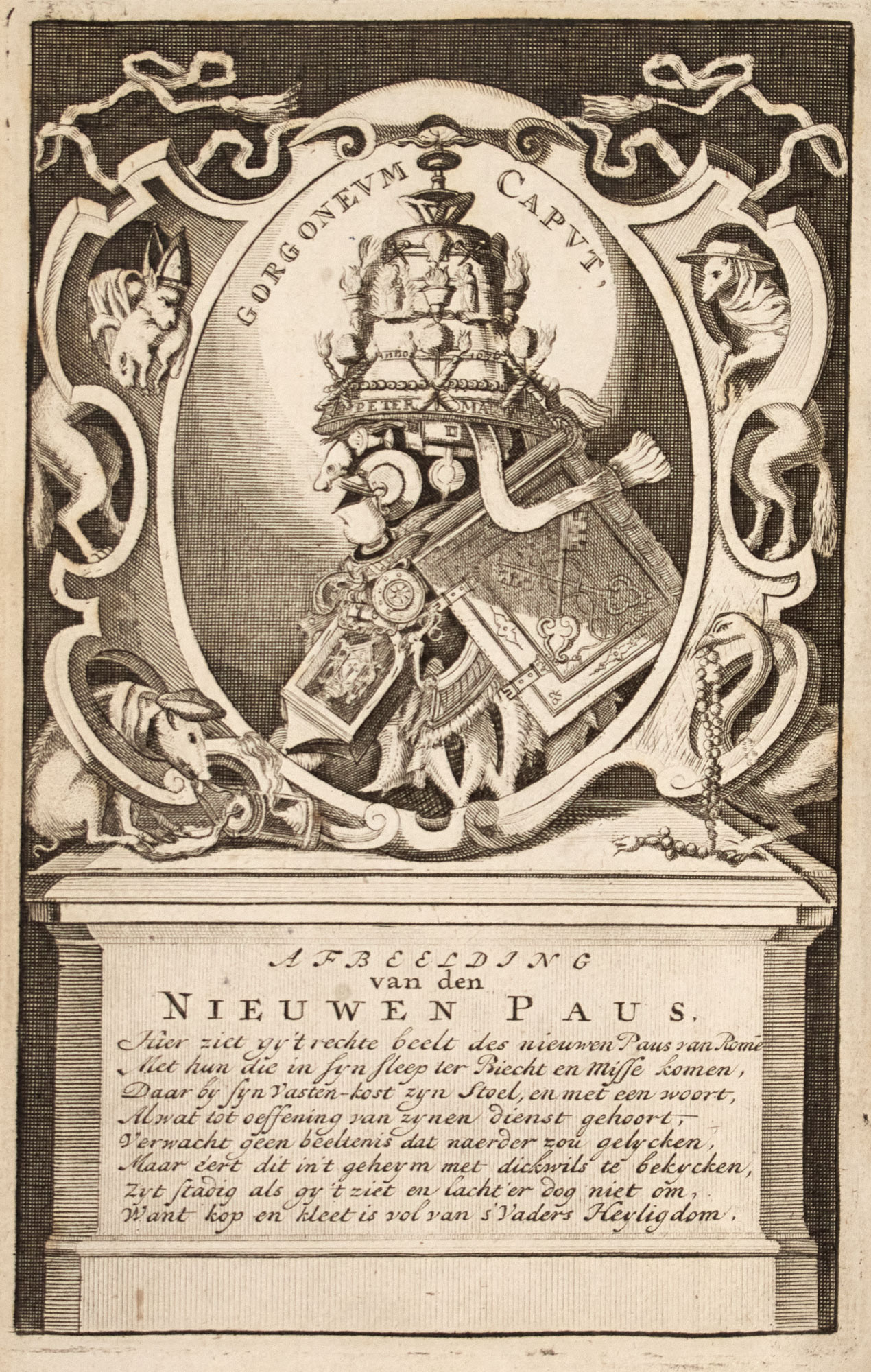 Lot image - [ANTI-CATHOLICISM] [STEVERSLOOT, LAURENTIUS]. Papekost, Opgedist in Geuse Schotelen Handelende van de Pausselyke Opkomst, Afgod...