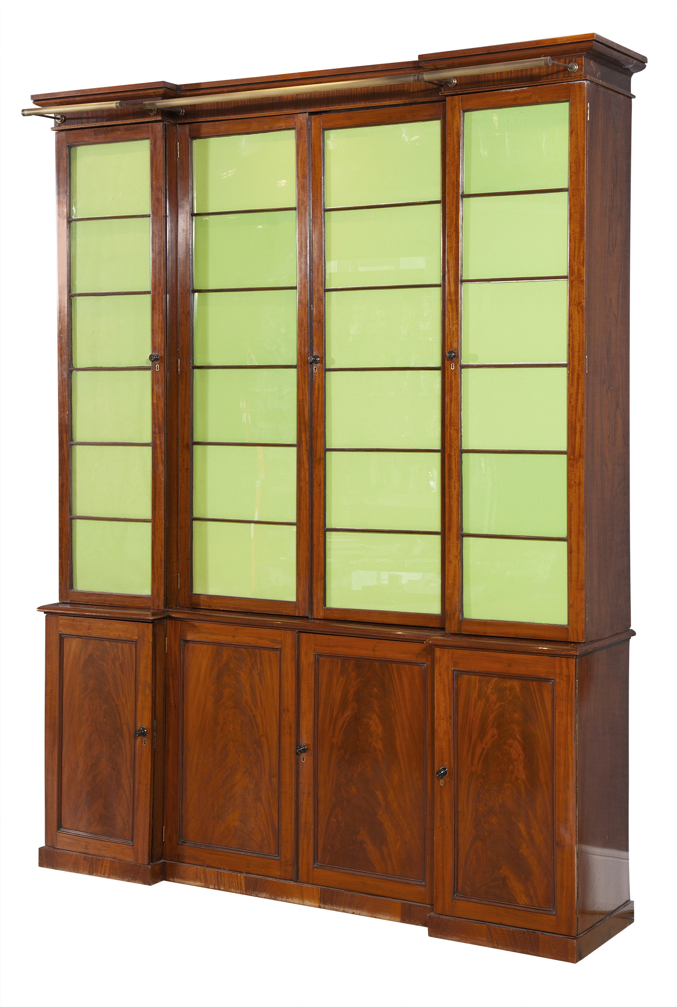 Lot image - English Mahogany and Parcel Ebonized Inverted Breakfront Bookcase