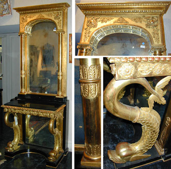 Lot image - Swedish Neoclassical Gilt-Wood and Black Painted Console and Mirror