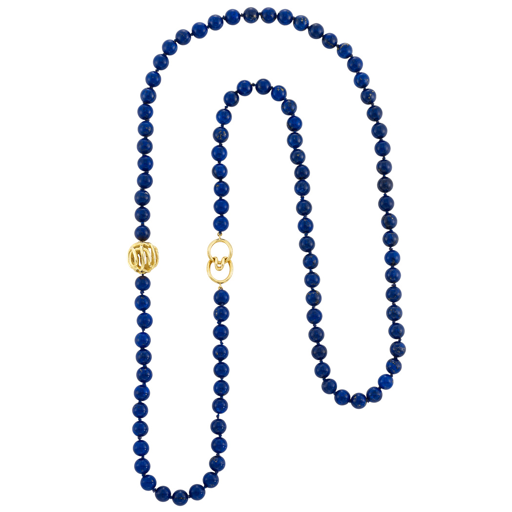 Lot image - Long Gold and Lapis Bead Neklace, Tiffany & Co., Angela Cummings