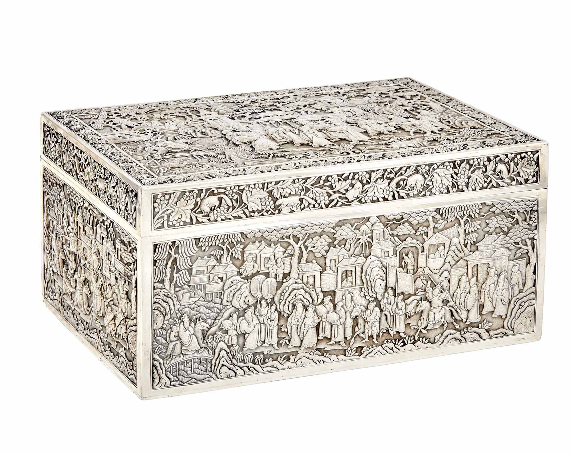 Lot image - Chinese Silver Washed Metal Box