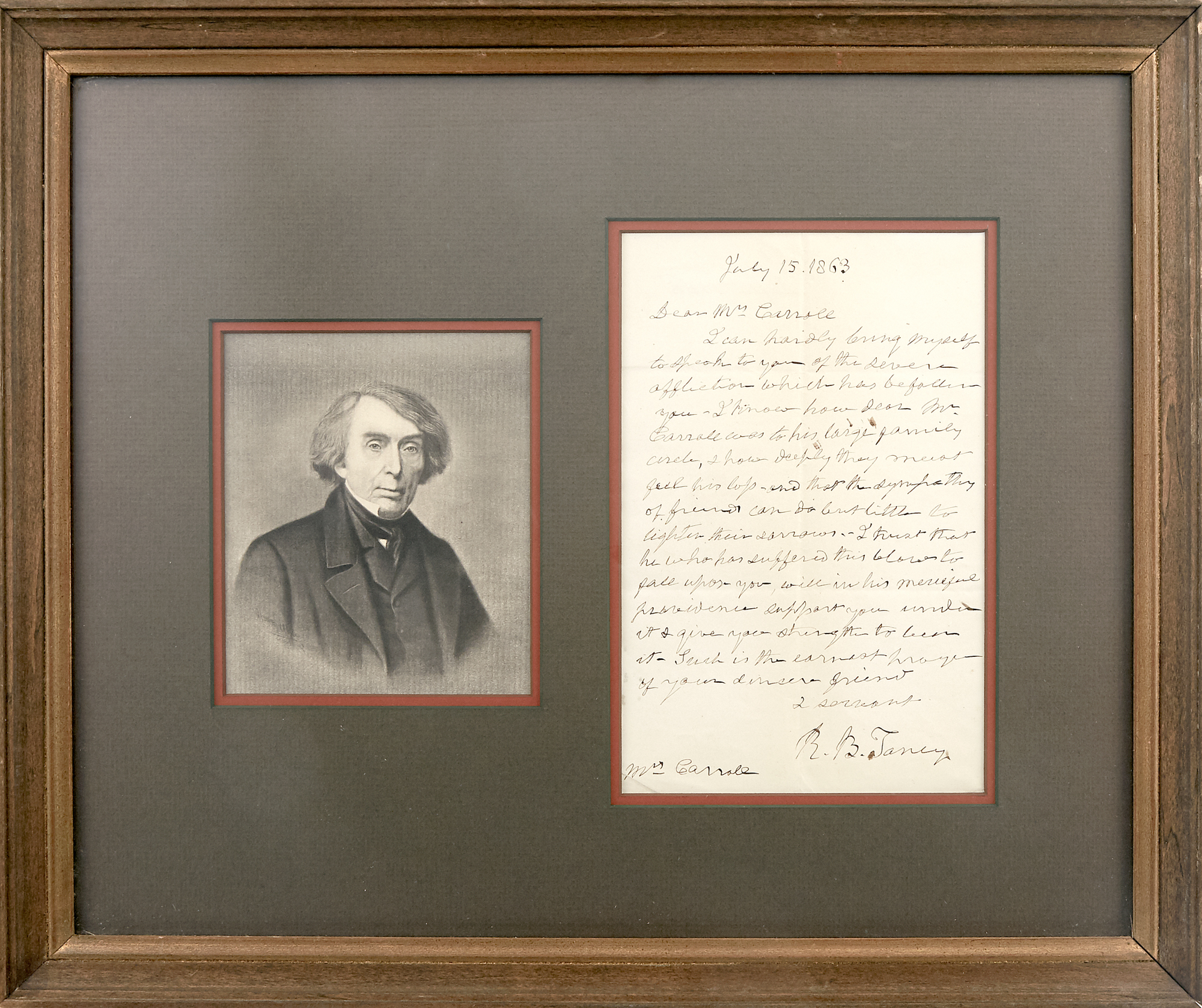 Lot image - TANEY, ROGER B.  Autograph letter signed.