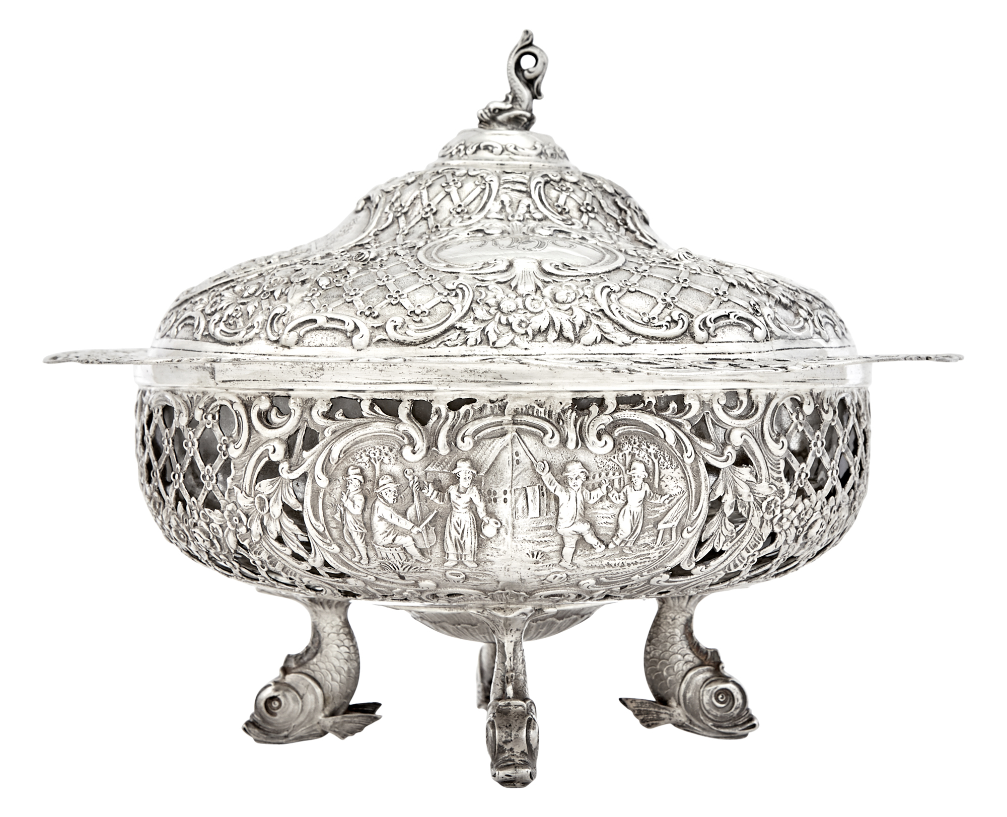 Lot image - Continental Sterling Silver Covered Footed Bowl