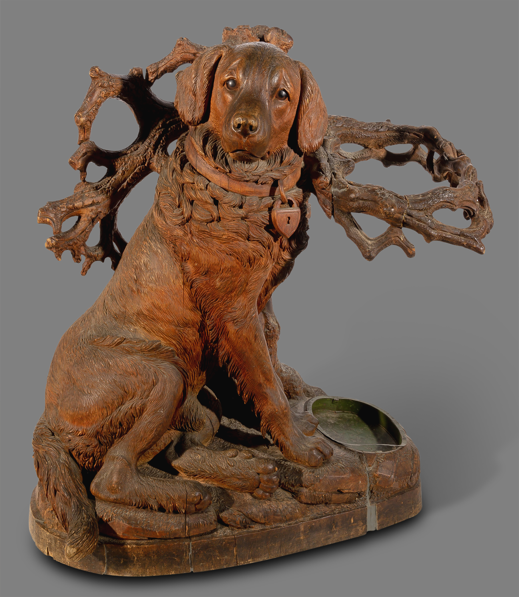 Lot image - Black Forest Carved Wood Umbrella Stand