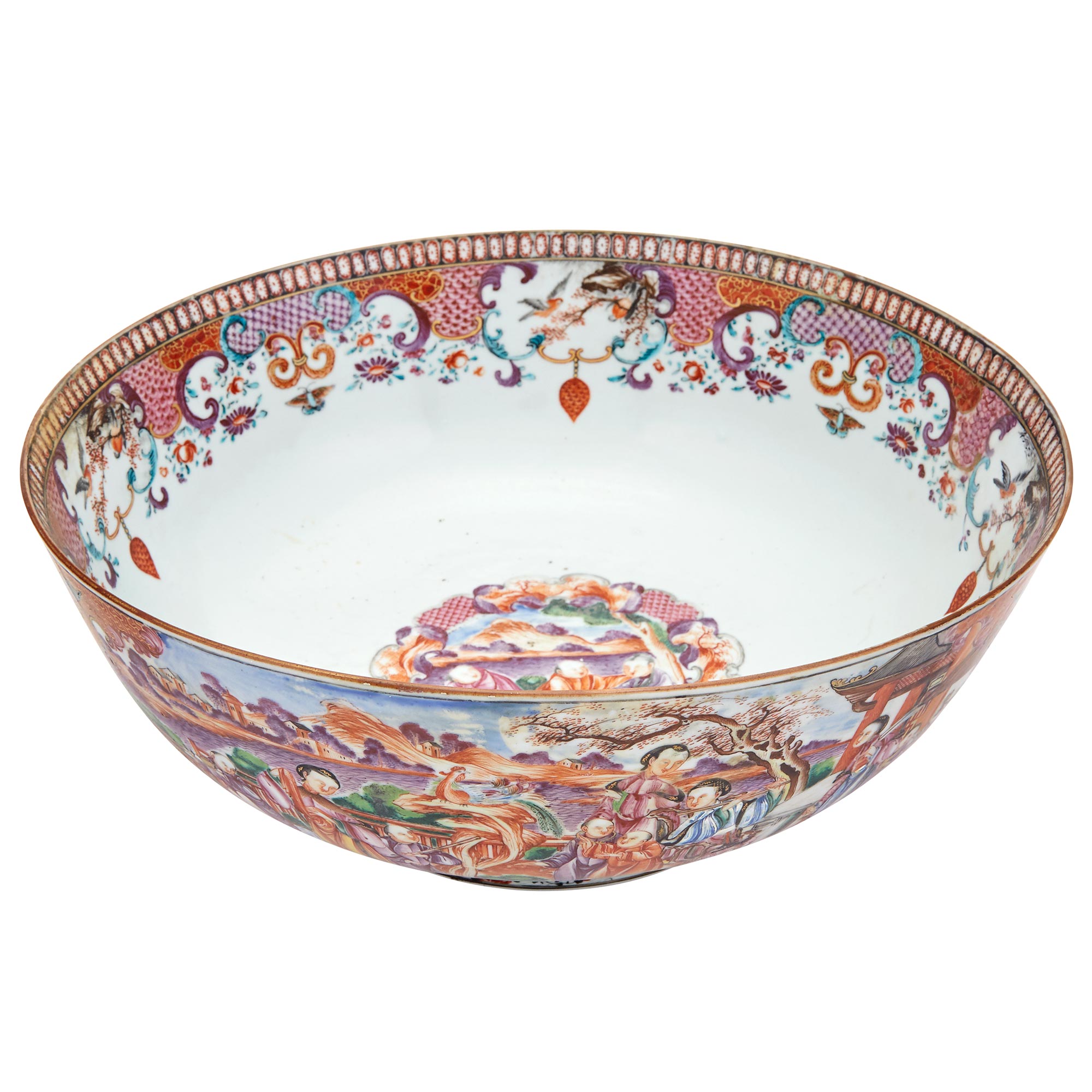 Lot image - Chinese Export Porcelain Mandarin Palette Punch Bowl