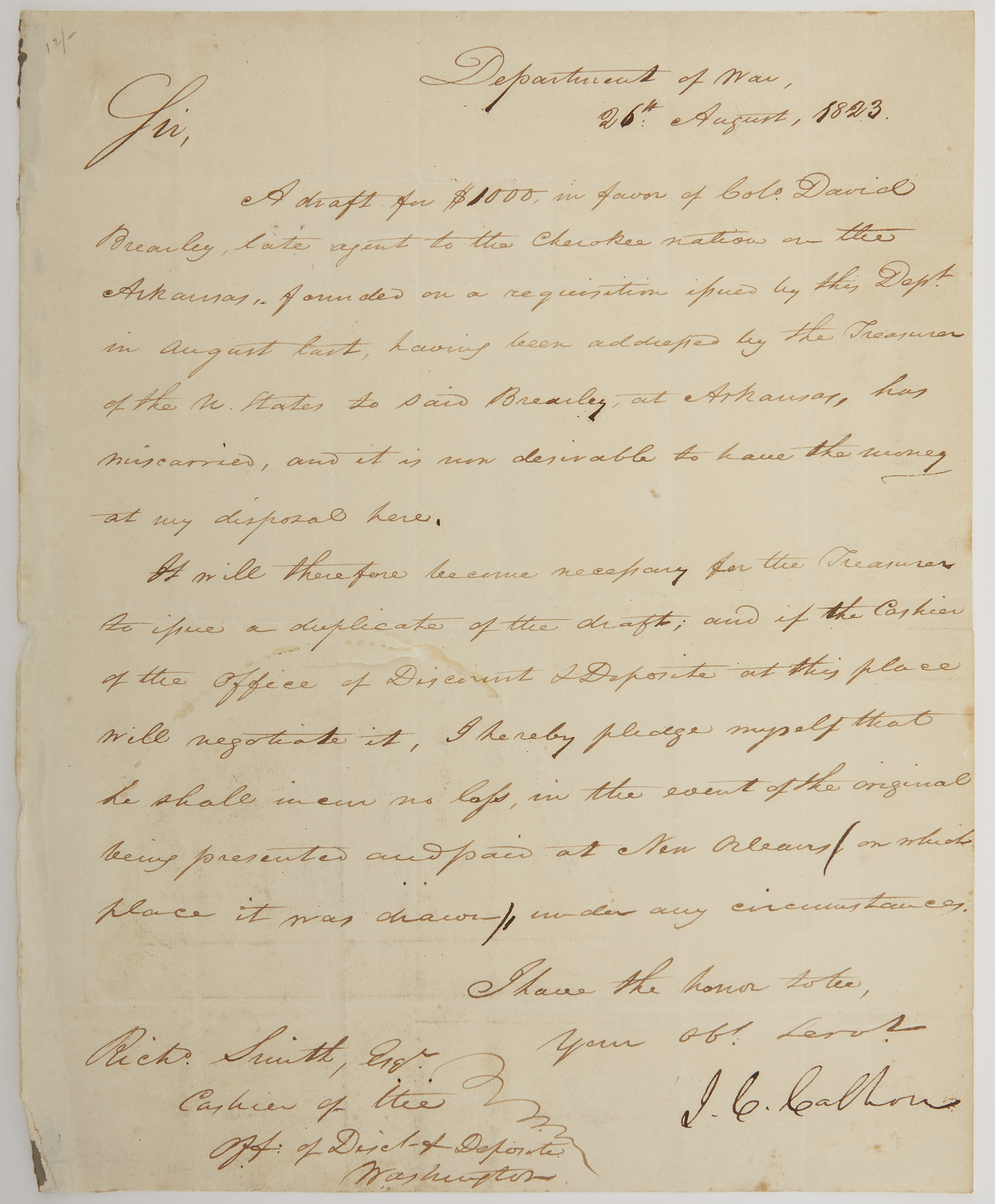 Lot image - CALHOUN, JOHN C.  Autograph letter signed.