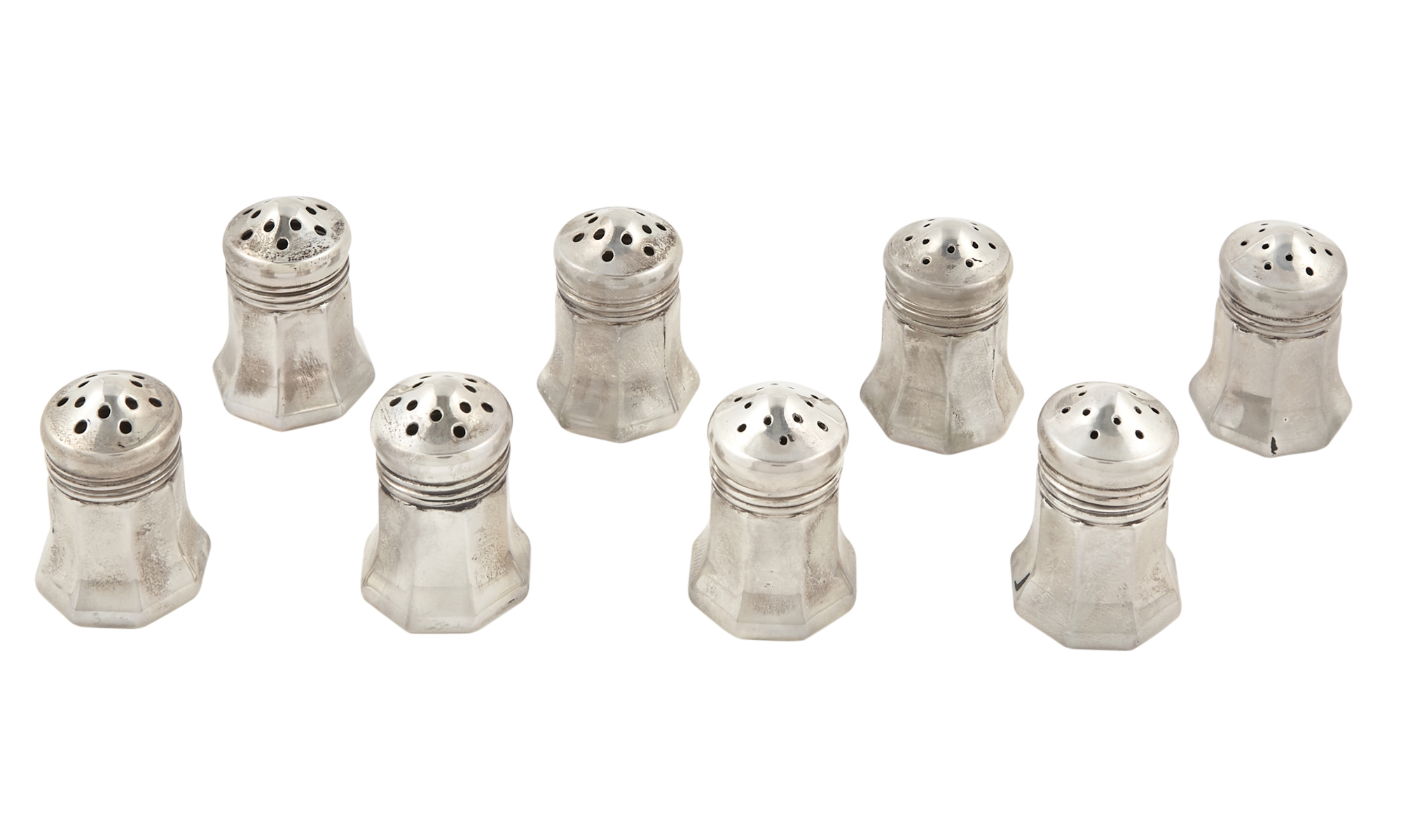 Lot image - Cased Set of Eight Cartier Sterling Silver Individual Salt and Pepper Casters