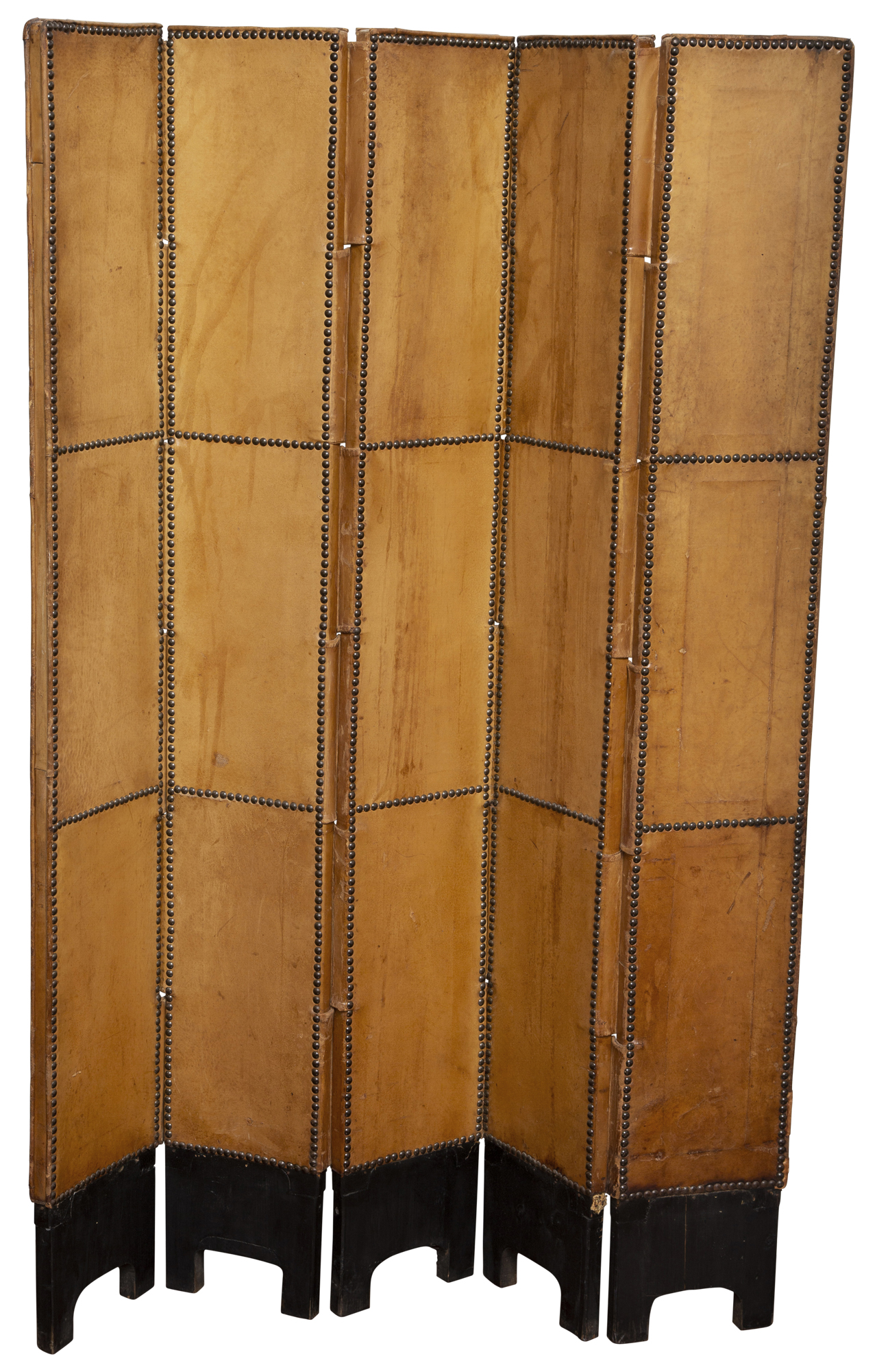 Lot image - Jean-Michel Frank Style Leather and Painted Wood Five-Panel Screen