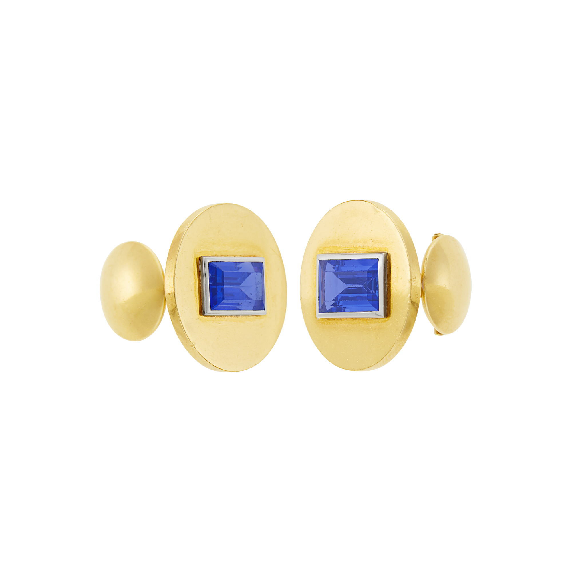 Lot image - Cartier Pair of Gold, Platinum and Sapphire Cufflinks