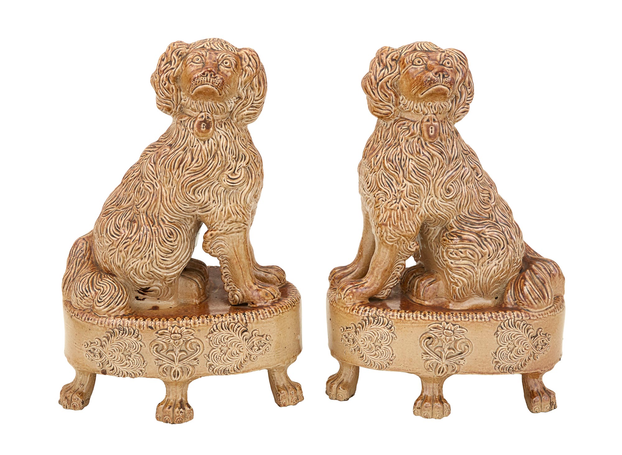 Lot image - Pair of Salt-Glazed Stoneware Spaniels