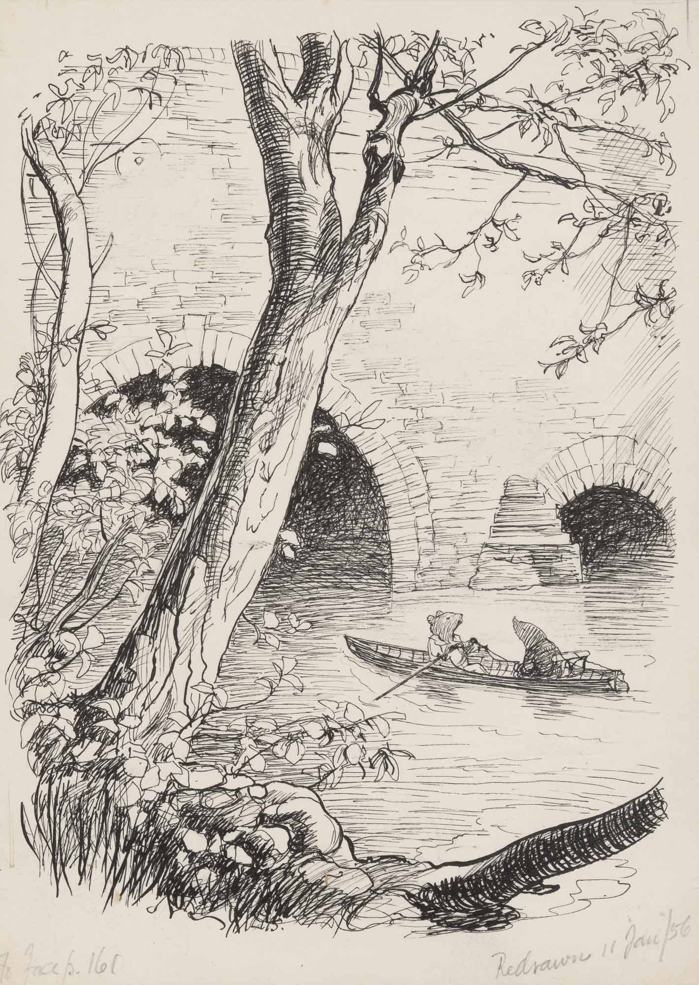 Lot image - SHEPARD, ERNEST H.  Original drawing [They got the boat out and Rat took the sculls] for Kenneth Grahames The Wind in the Willows.