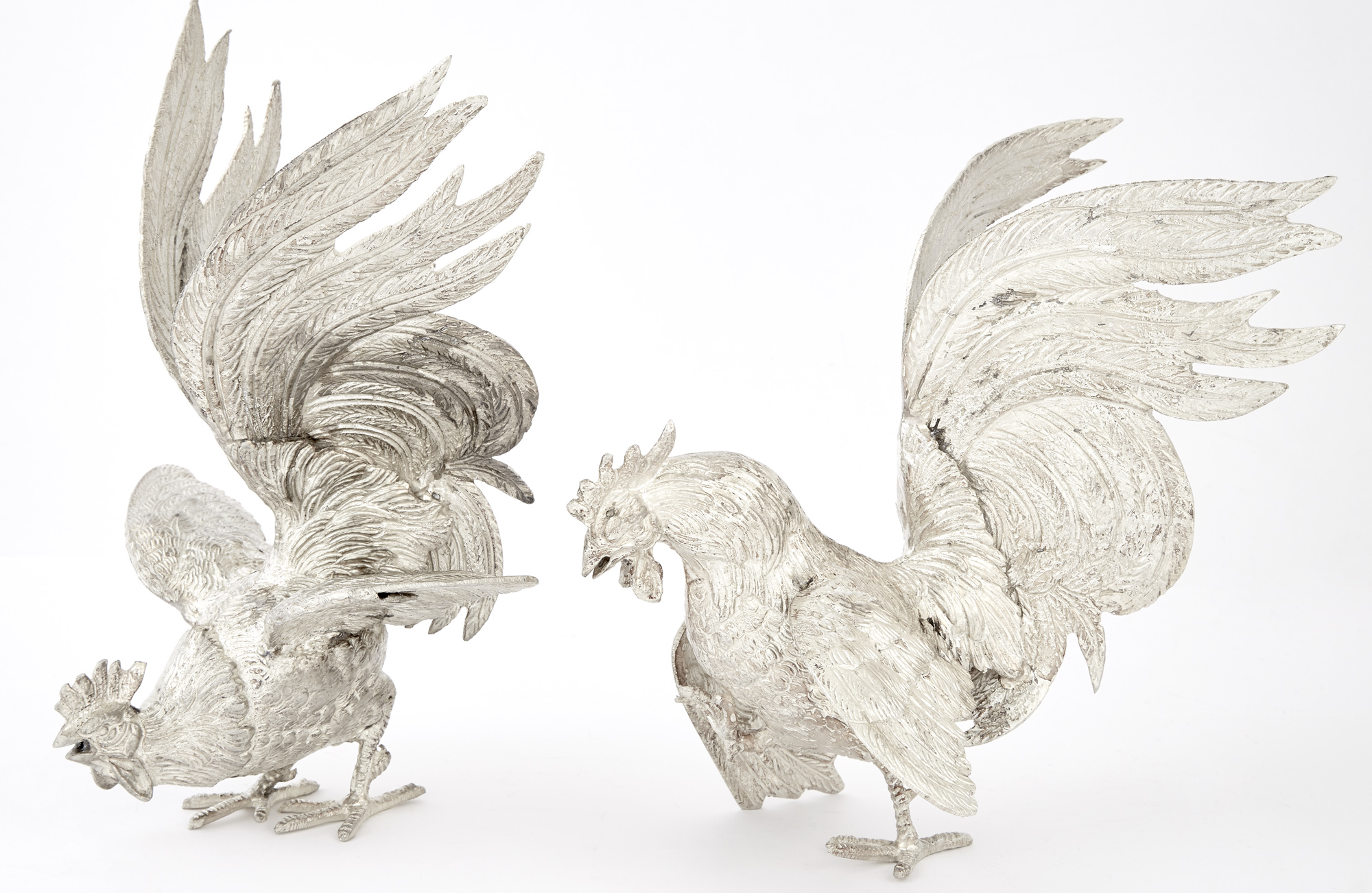 Lot image - Pair of Silver Plated Roosters