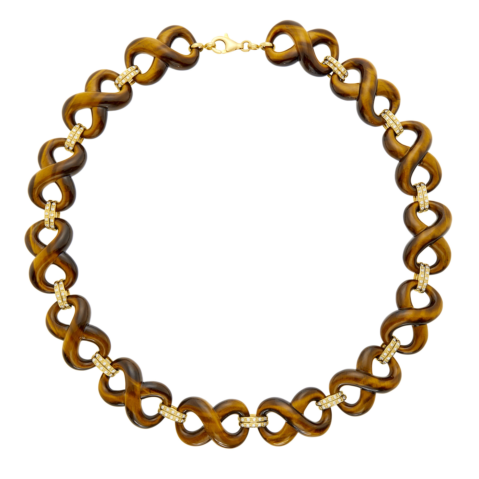 Lot image - Gold, Carved Tigers Eye and Diamond Link Necklace