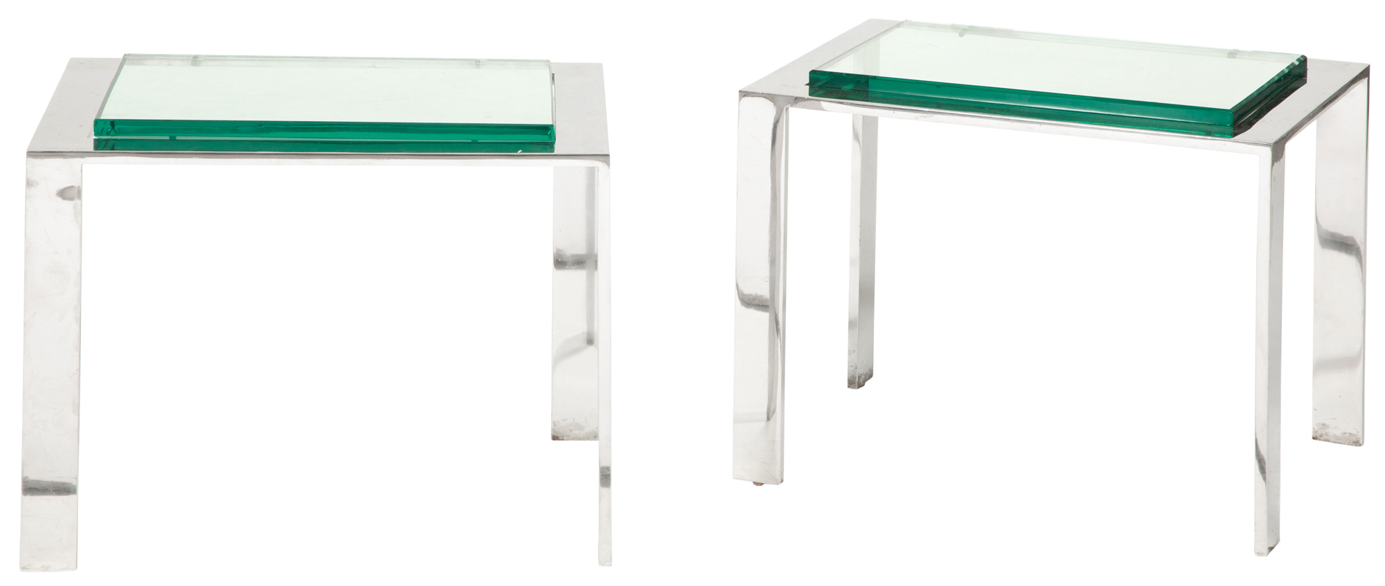 Lot image - Pair of Pace Chrome and Glass Low Tables