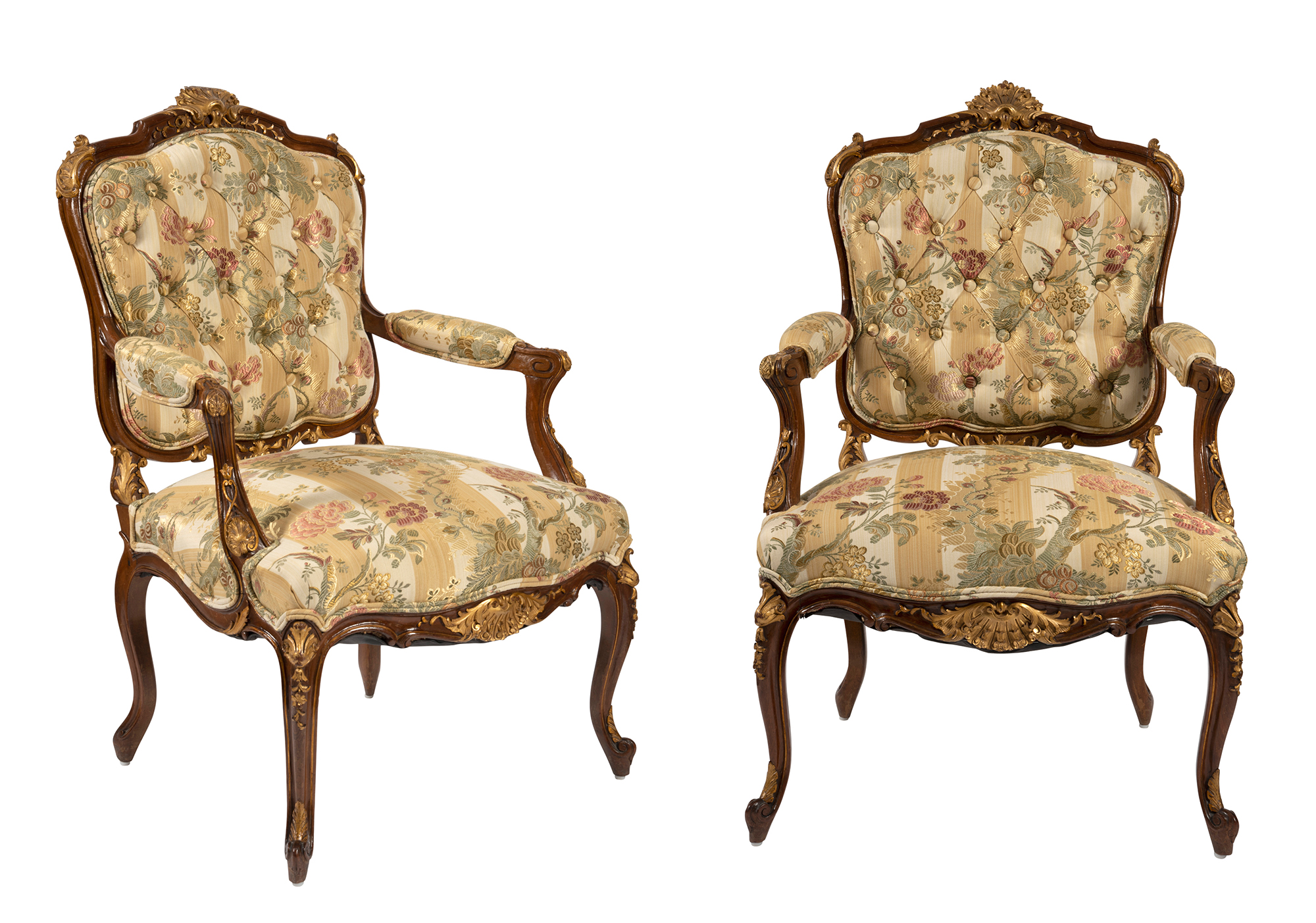 Lot image - Pair of Louis XV Style Parcel-Gilt Walnut Fauteuils