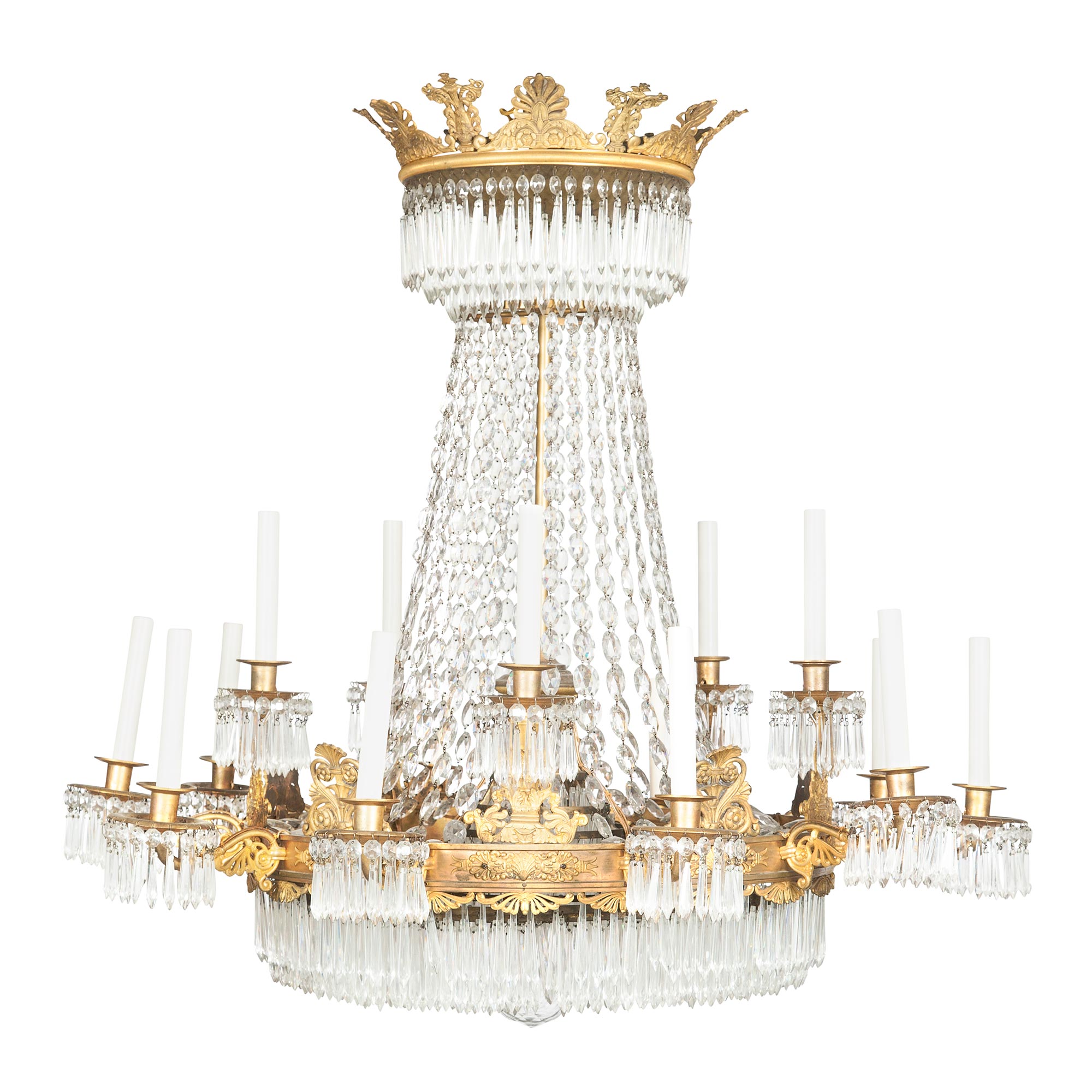 Lot image - Empire Style Gilt-Bronze and Cut-Glass Fifteen-Light Chandelier