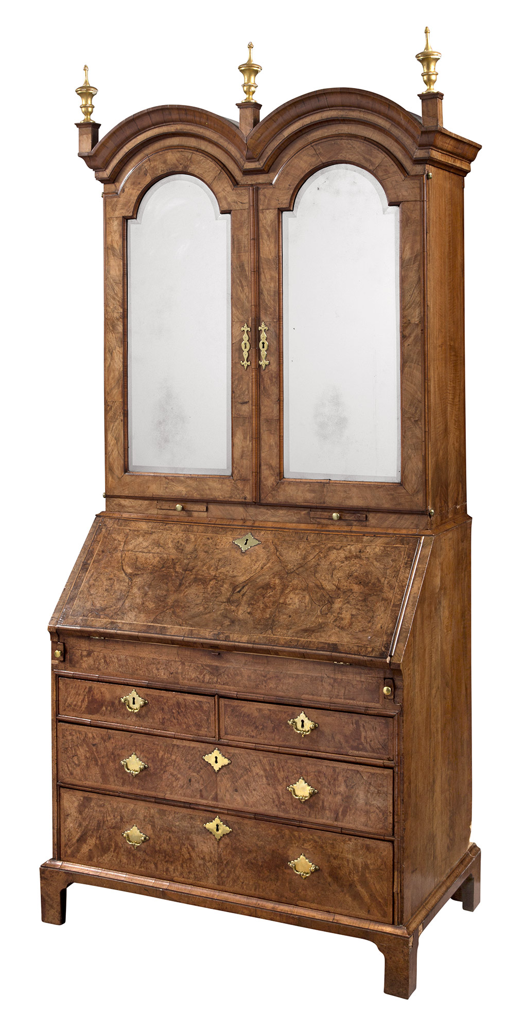 Lot image - George II Inlaid- and Figured-Walnut Double-Dome Bureau Cabinet