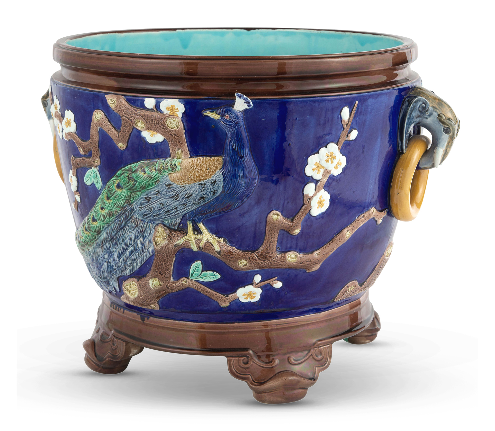 Lot image - Joseph Holdcroft Majolica Cobalt-Blue Ground Garden Pot