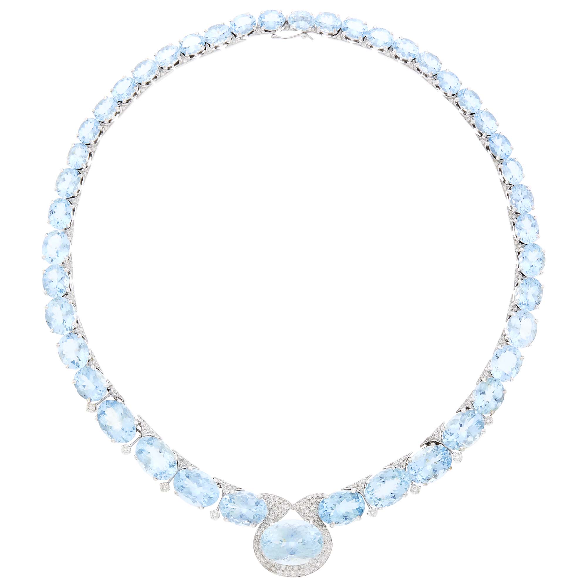Lot image - White Gold, Aquamarine and Diamond Necklace