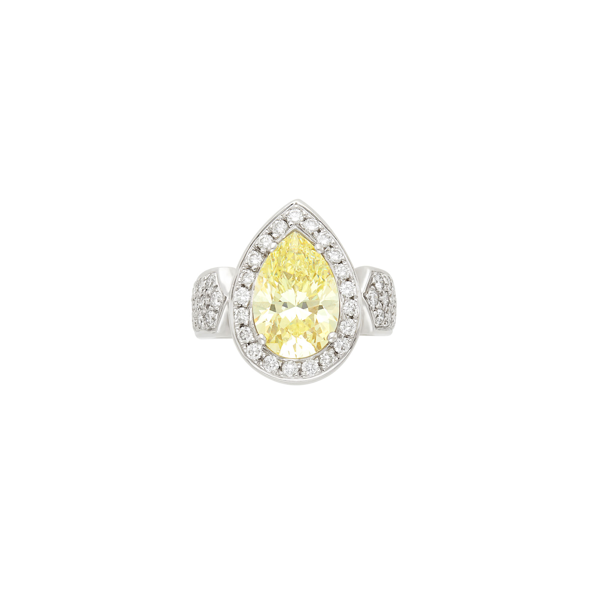Lot image - White Gold, Fancy Light Yellow Diamond and Diamond Ring