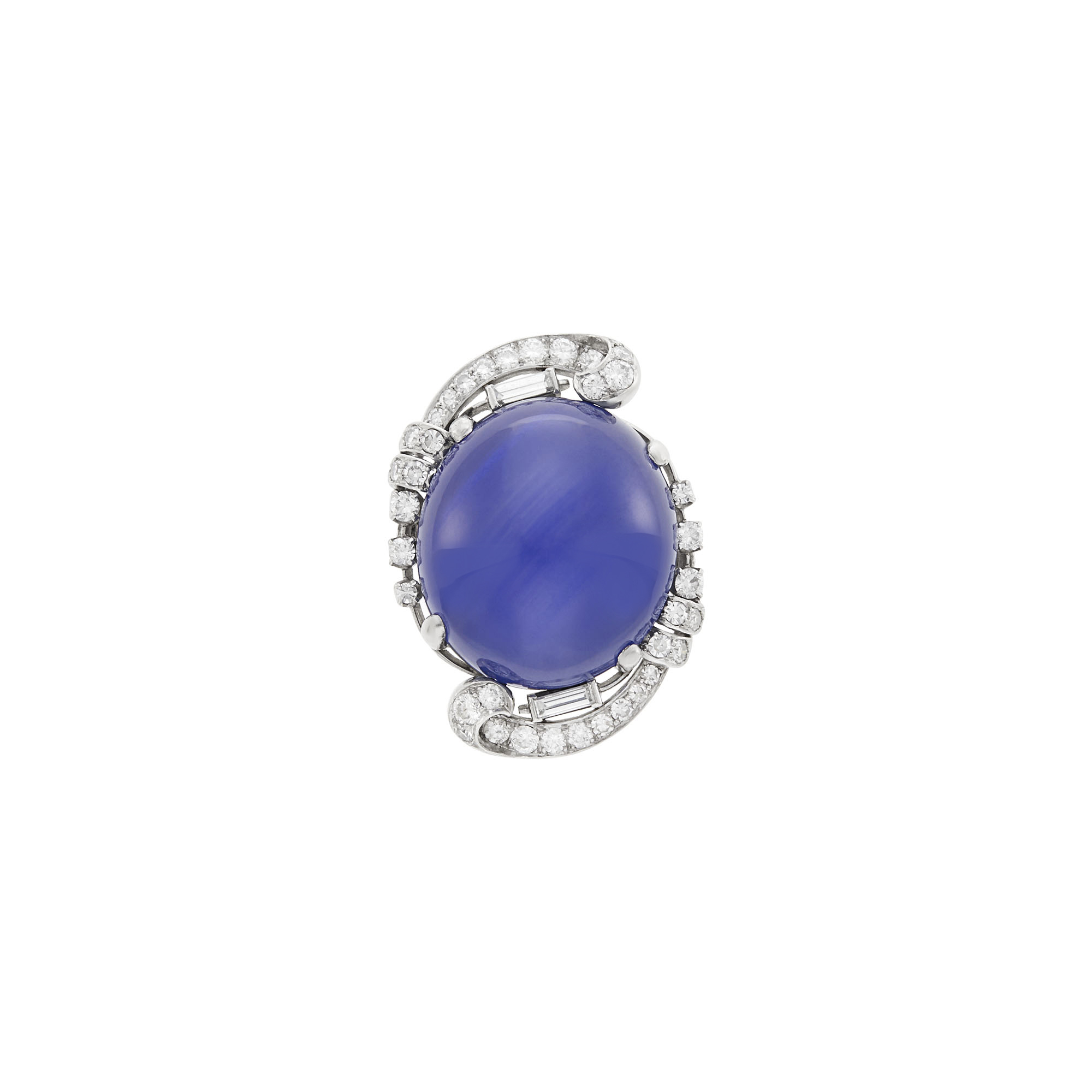Lot image - Platinum, Star Sapphire and Diamond Ring