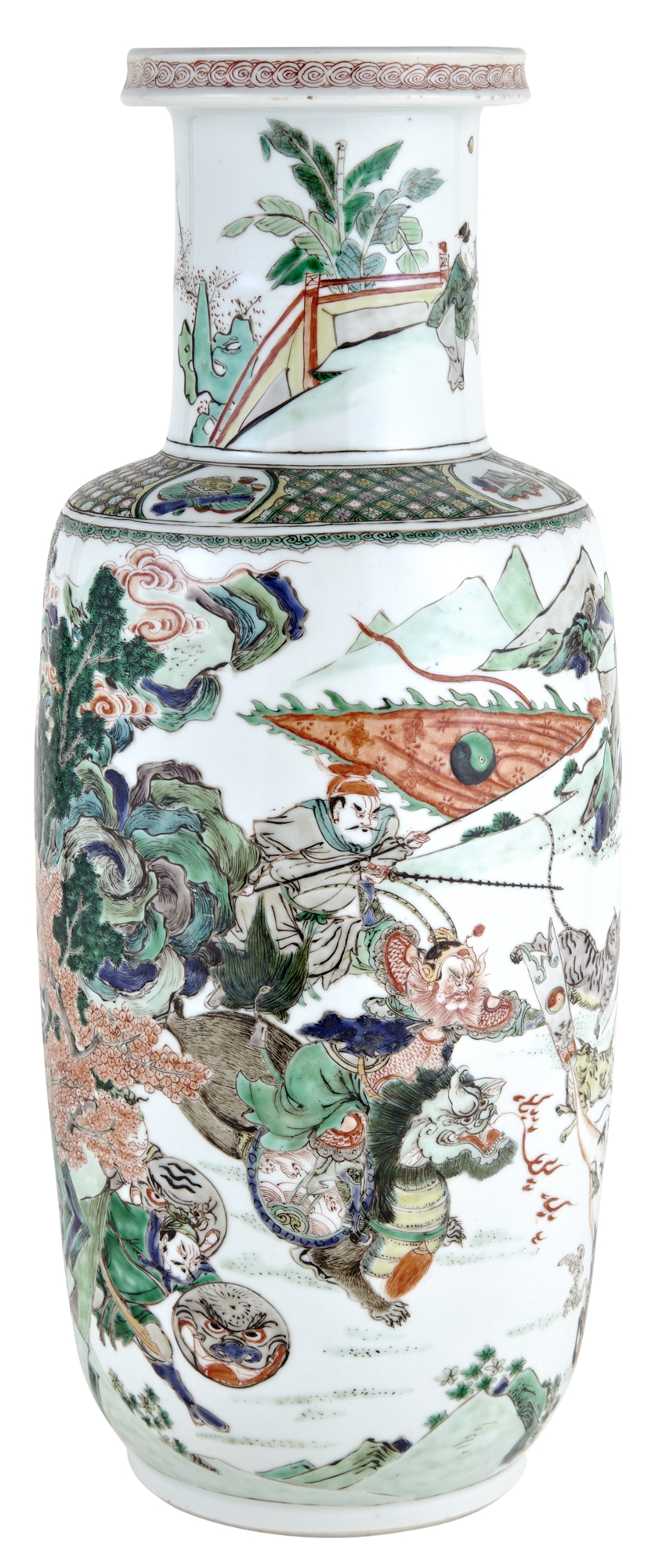 Lot image - Chinese Famille Verte Glazed Porcelain Rouleau Vase