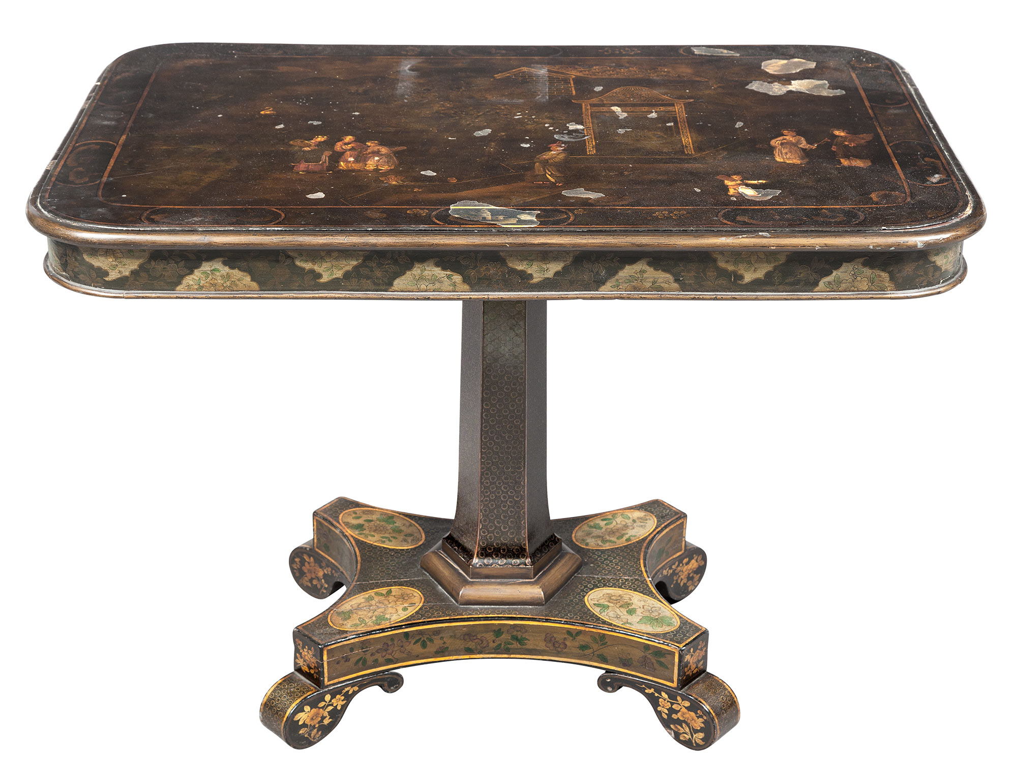 Lot image - Regency Tôle, Paint-Decorated and Parcel-Gilt Table