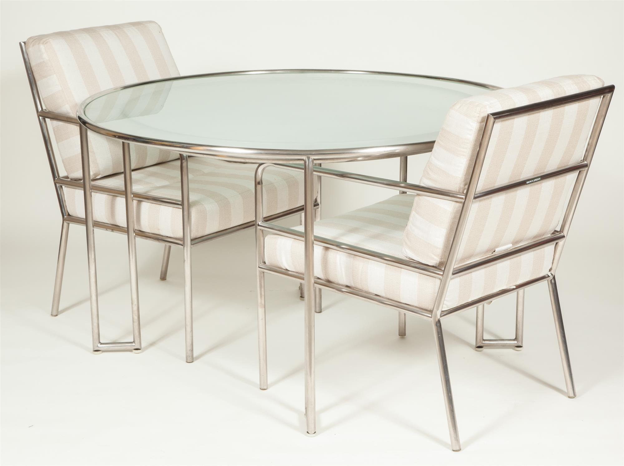 Lot image - Iron and Glass Dinner Table and Set of Four Armchairs En Suite