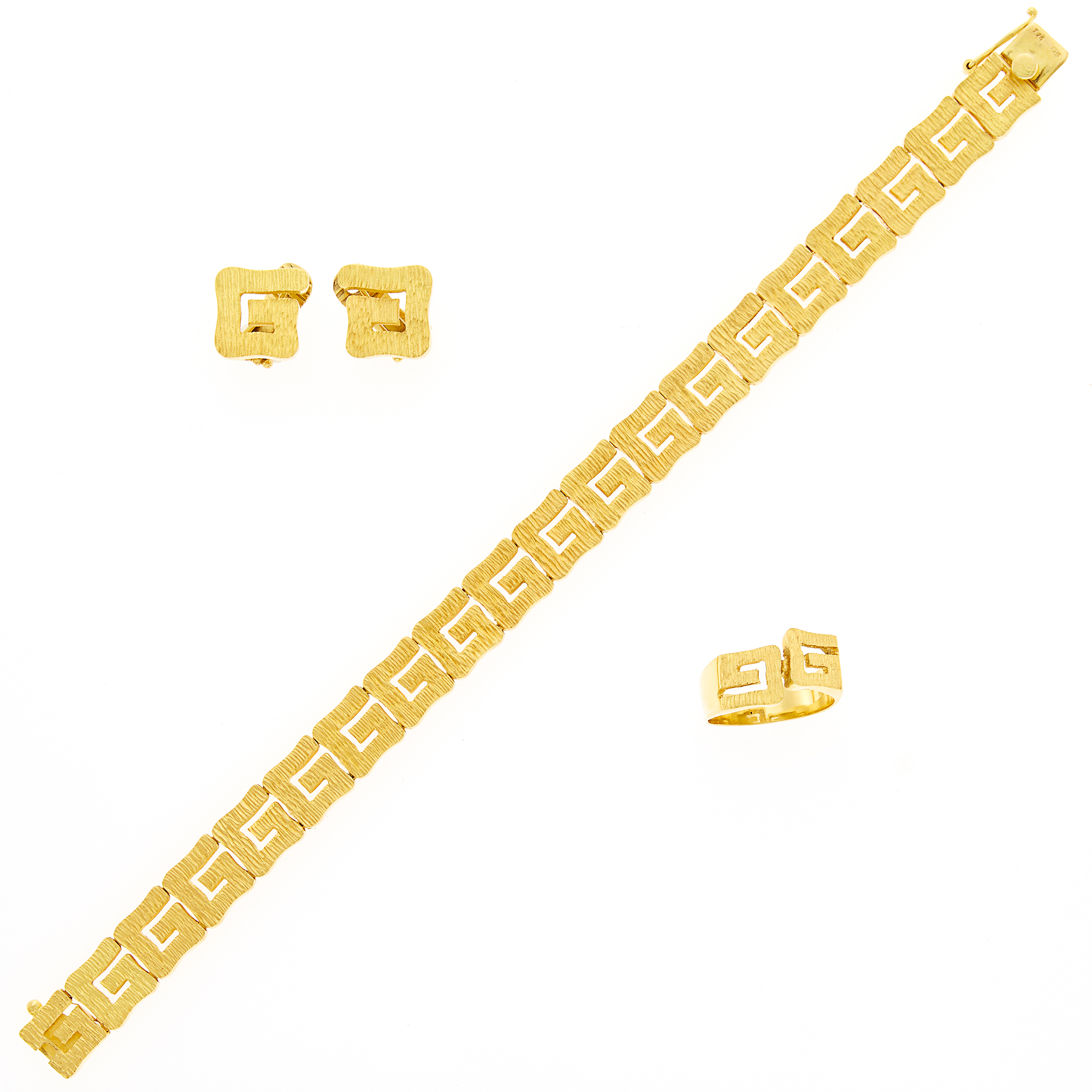 Lot image - Gold Bracelet, Ring and Pair of Earclips