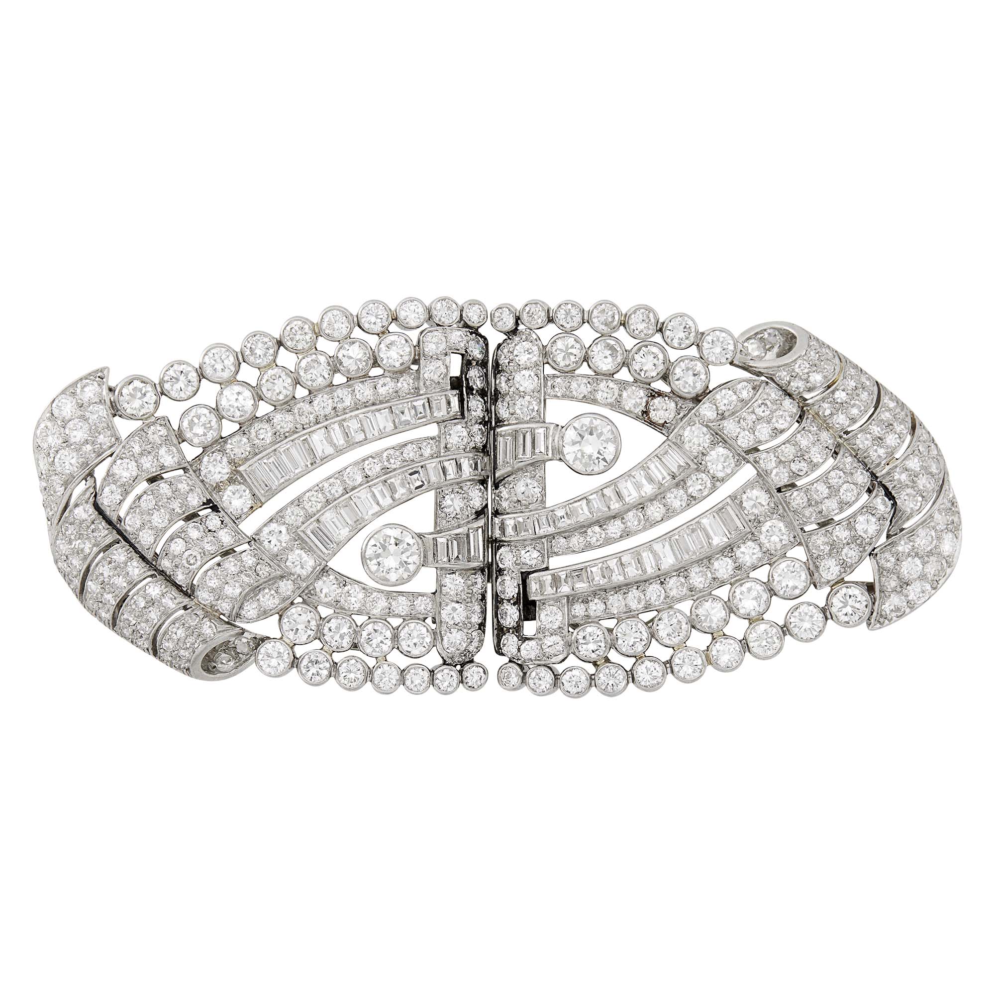 Lot image - Platinum and Diamond Double Clip-Brooch