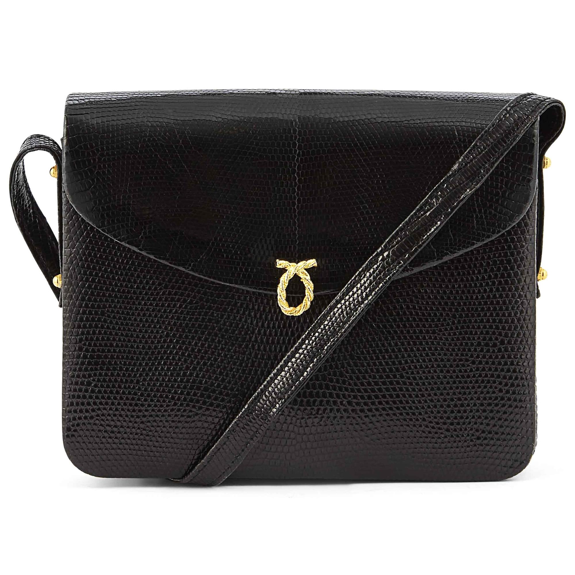 Lot image - S. Launer & Co. Black Lizard Shoulder Bag