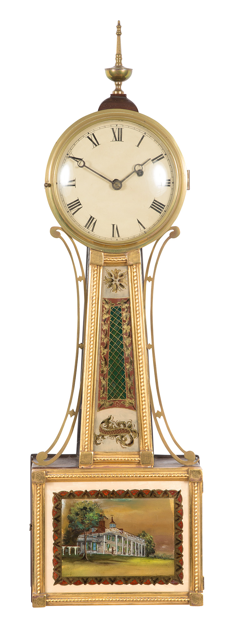 Lot image - Classical Style Mahogany Parcel-Gilt and Eglomise Banjo Clock