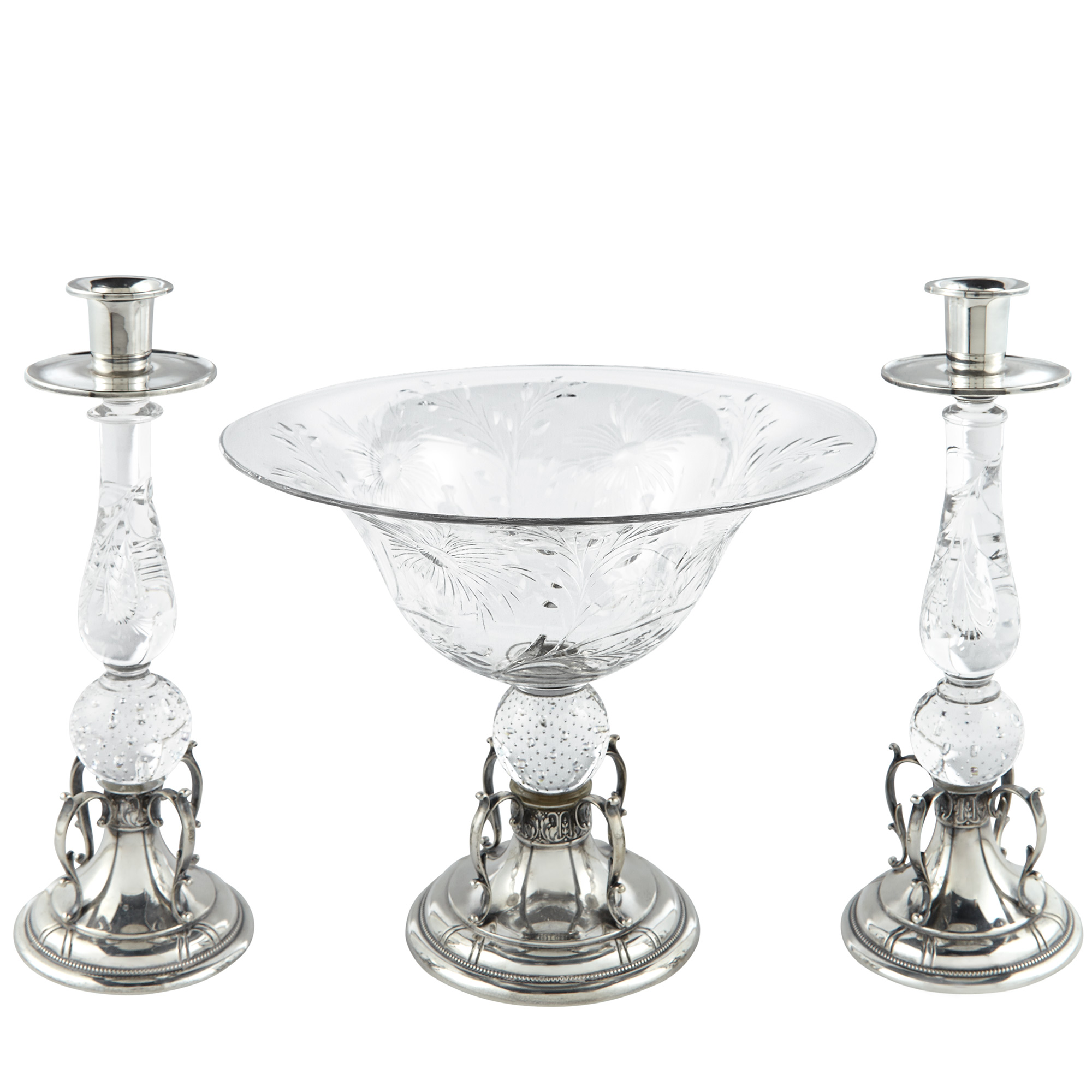 Lot image - Reed & Barton Sterling Silver and Glass Three-Piece Table Garniture