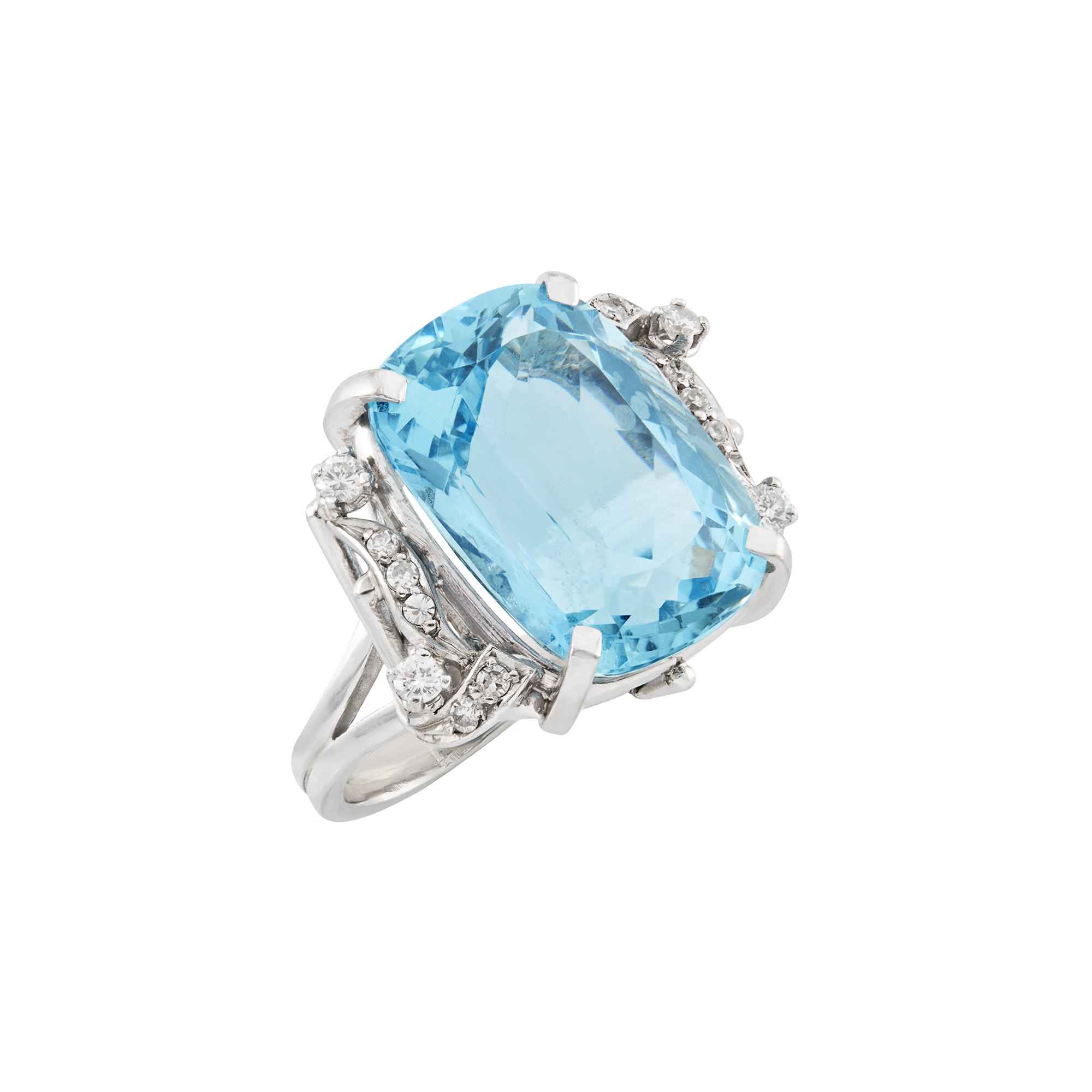 Lot image - Platinum, Aquamarine and Diamond Ring