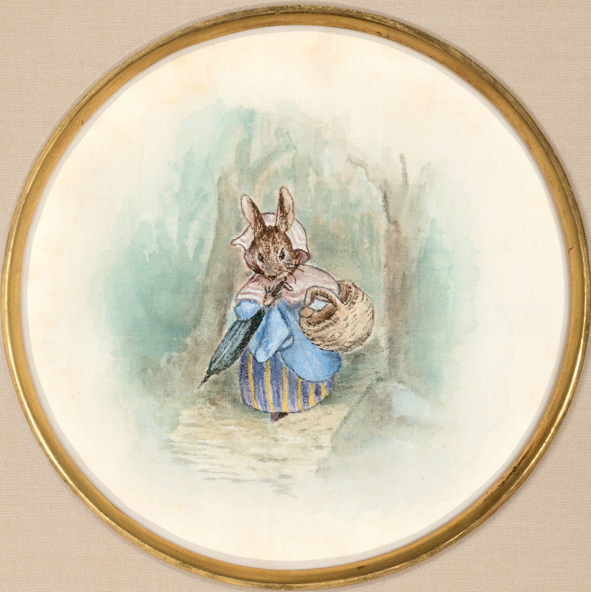Lot image - POTTER, BEATRIX  Mrs. Rabbit with Basket and Umbrella in the Forest.