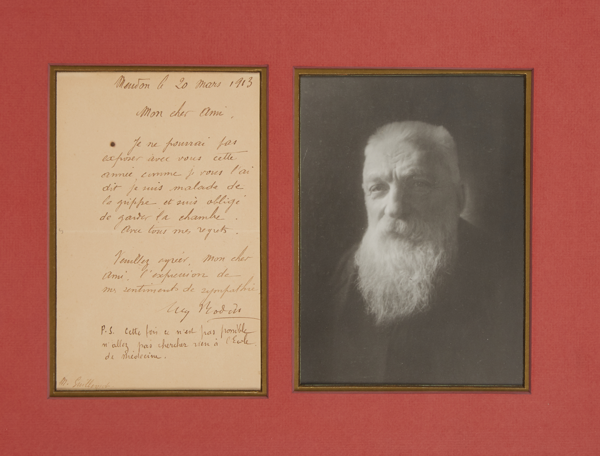 Lot image - RODIN, AUGUSTE  Autograph note signed.