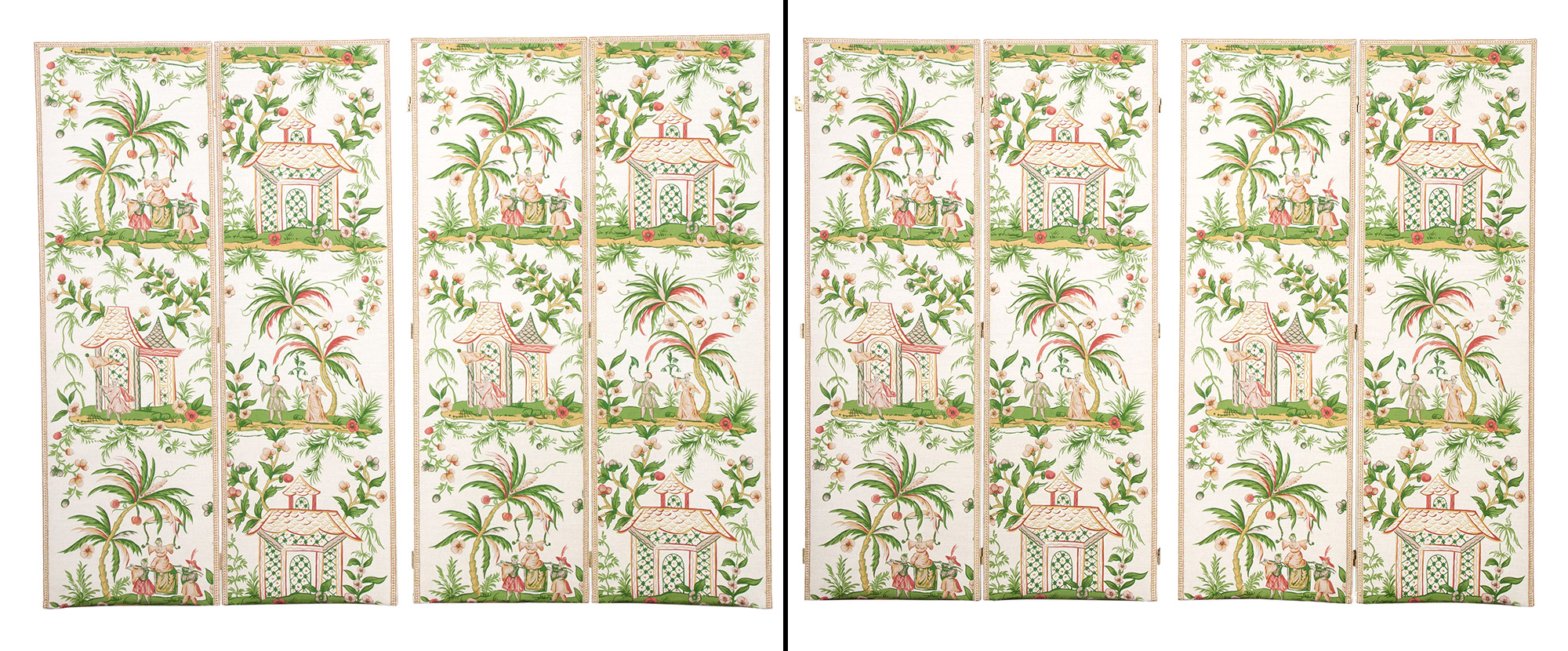 Lot image - Chinoiserie Decorated Fabric Eight Panel Folding Screen