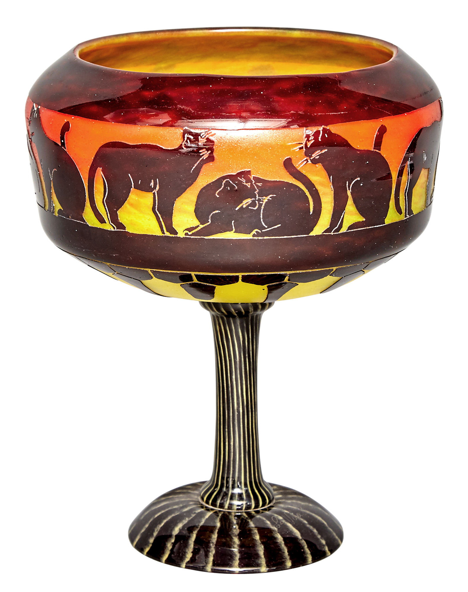 Lot image - Le Verre Français Art Deco Acid-Etched Cameo Glass Chats