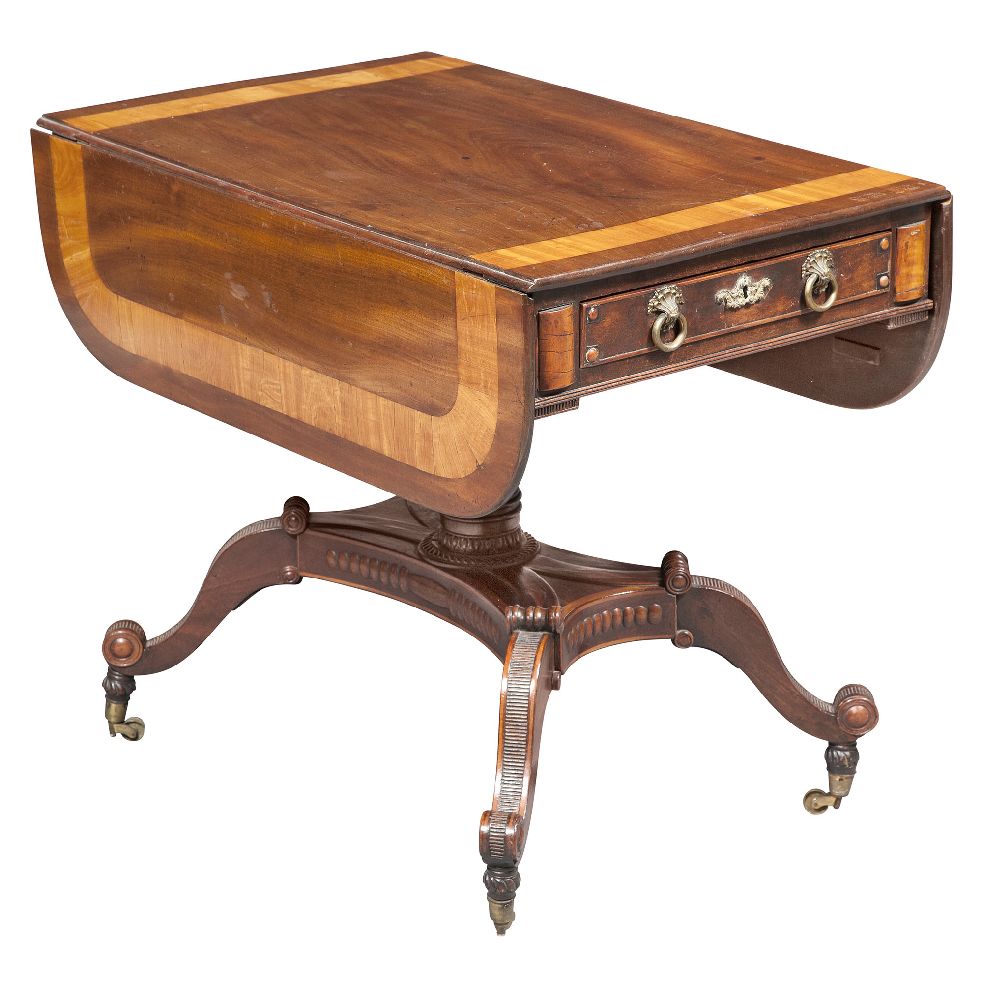 Lot image - George IV Mahogany and Satinwood Drop-Leaf Table