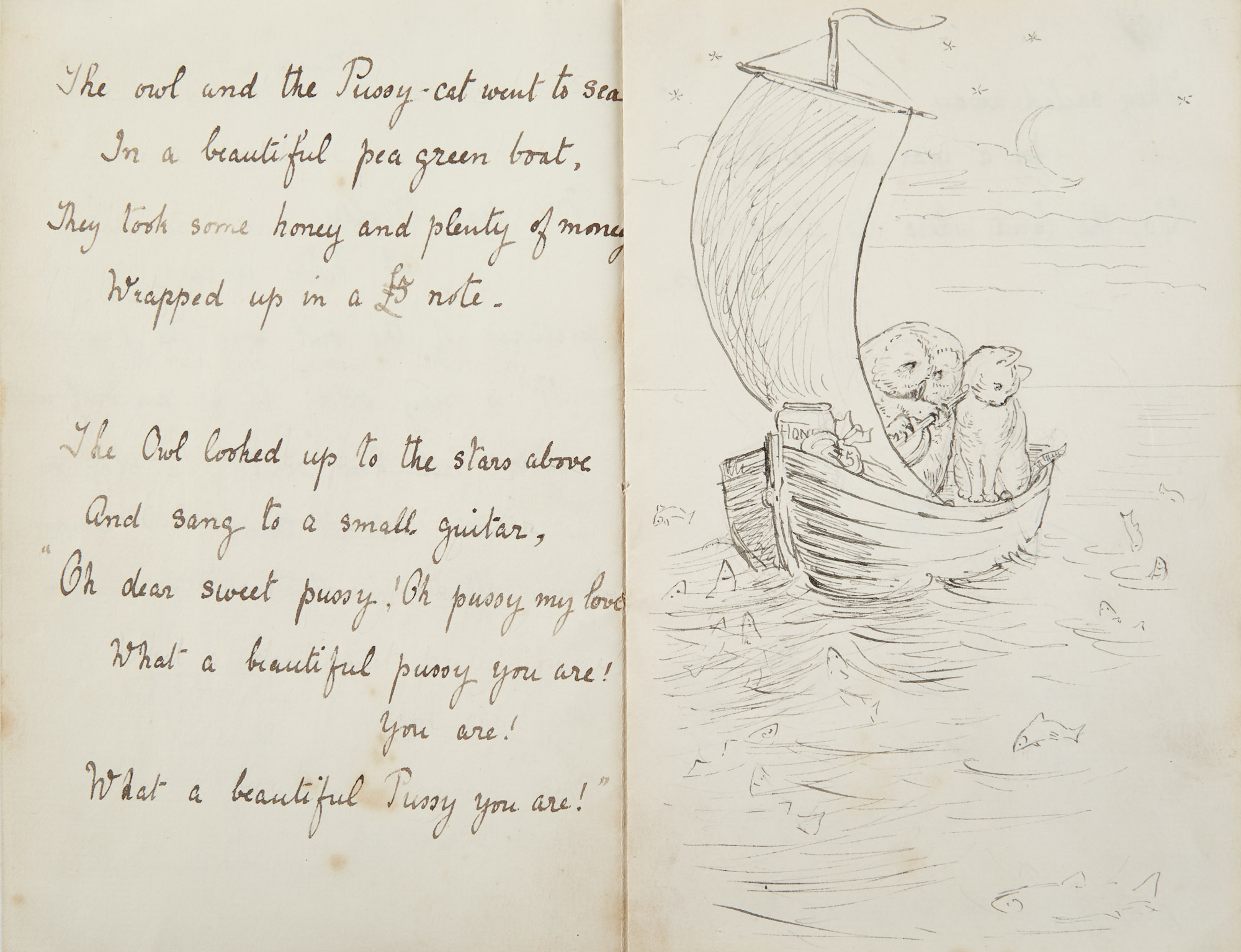 Lot image - POTTER, BEATRIX  The Owl and the Pussy Cat. An autograph picture letter signed.