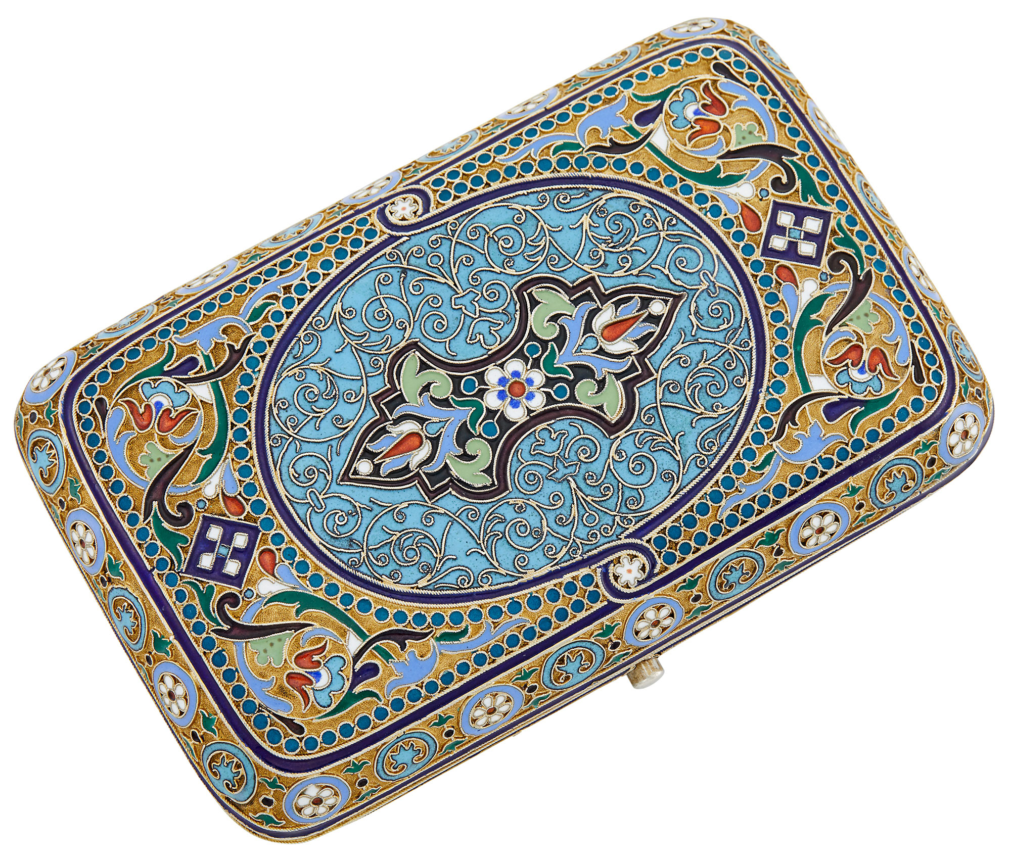 Lot image - Russian Silver-Gilt and Cloisonné Enamel Cigarette Case