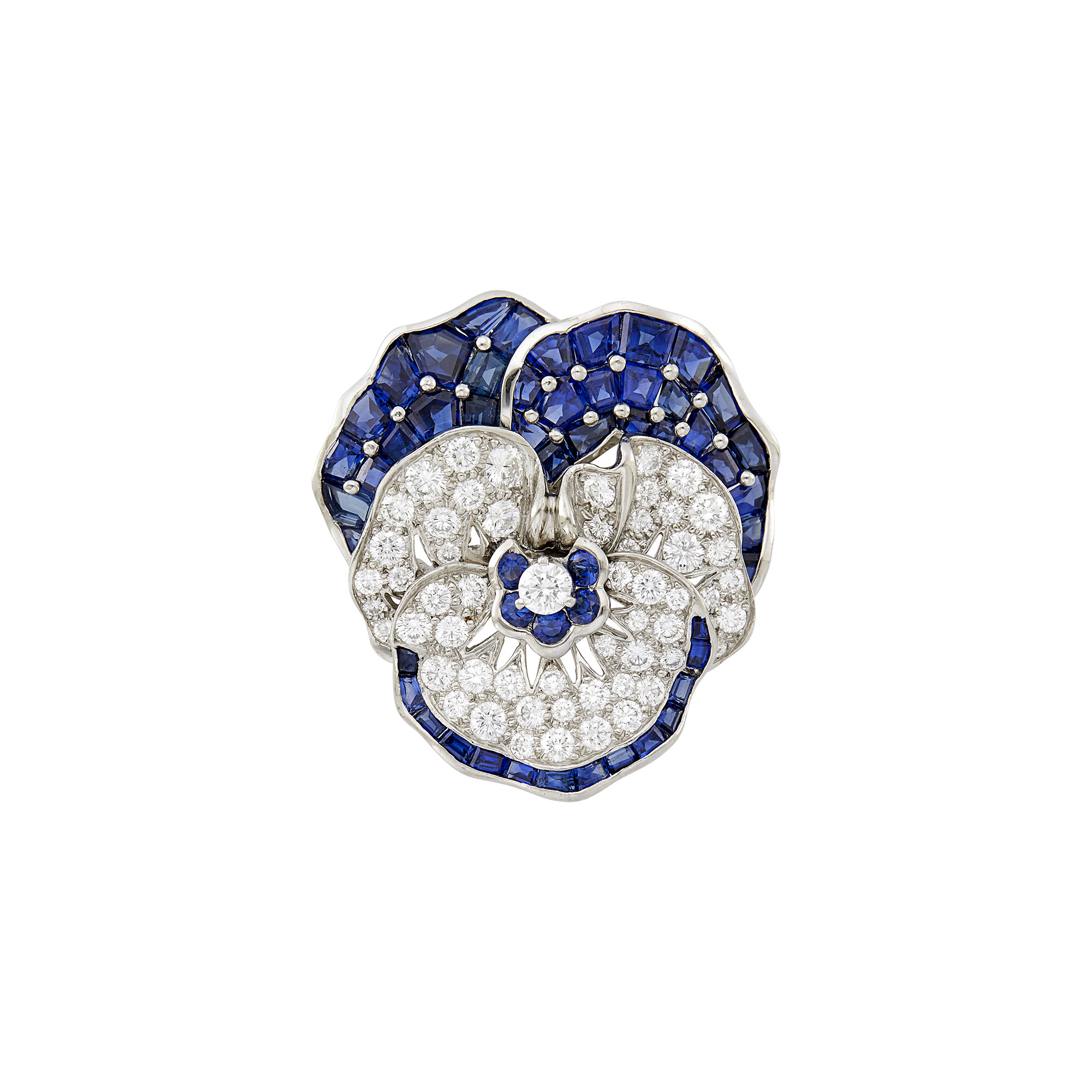 Lot image - Oscar Heyman & Brothers Platinum, Sapphire and Diamond Pansy Brooch