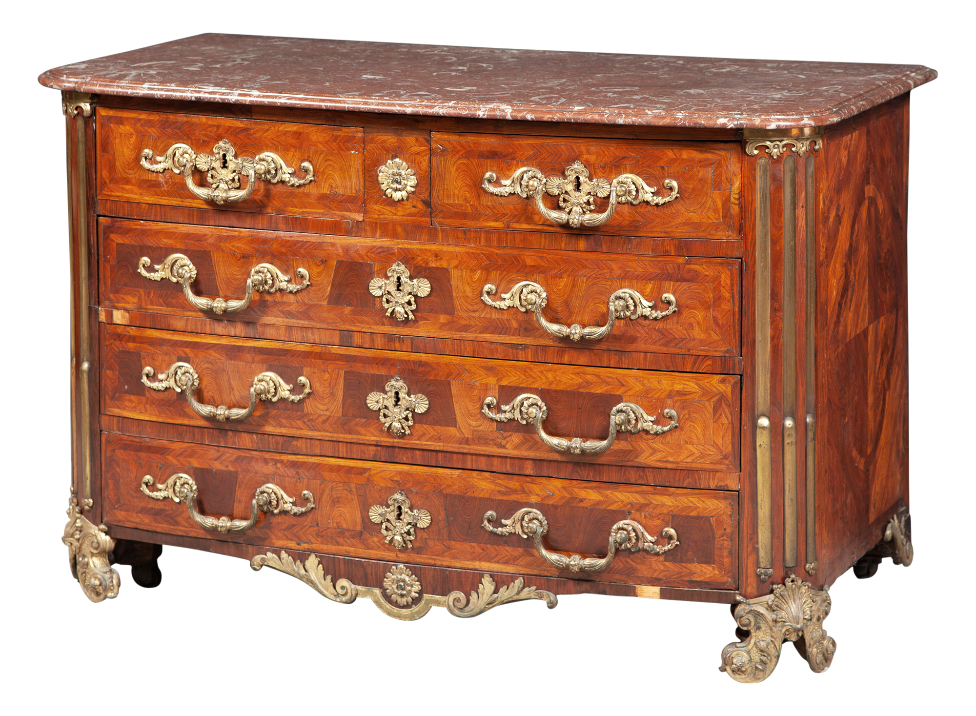Lot image - Régence Ormolu- and Brass-Mounted Parquetry Commode