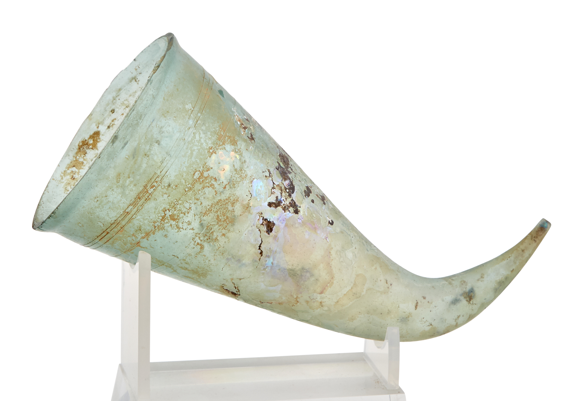 Lot image - Roman Blown Green Glass Drinking Horn